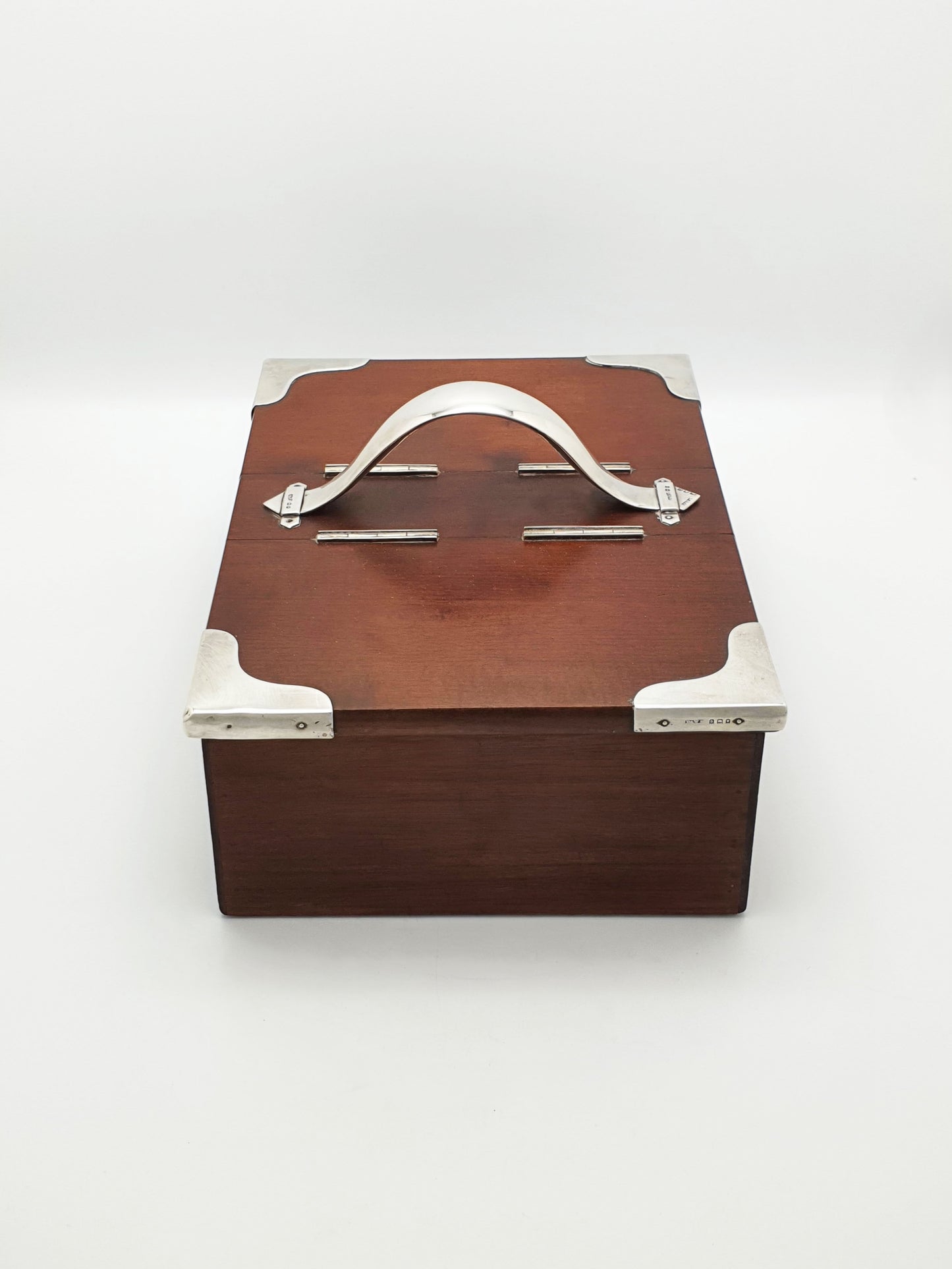 Antique Sterling Silver Mounted Mahogany Cigar Box – London, 1919