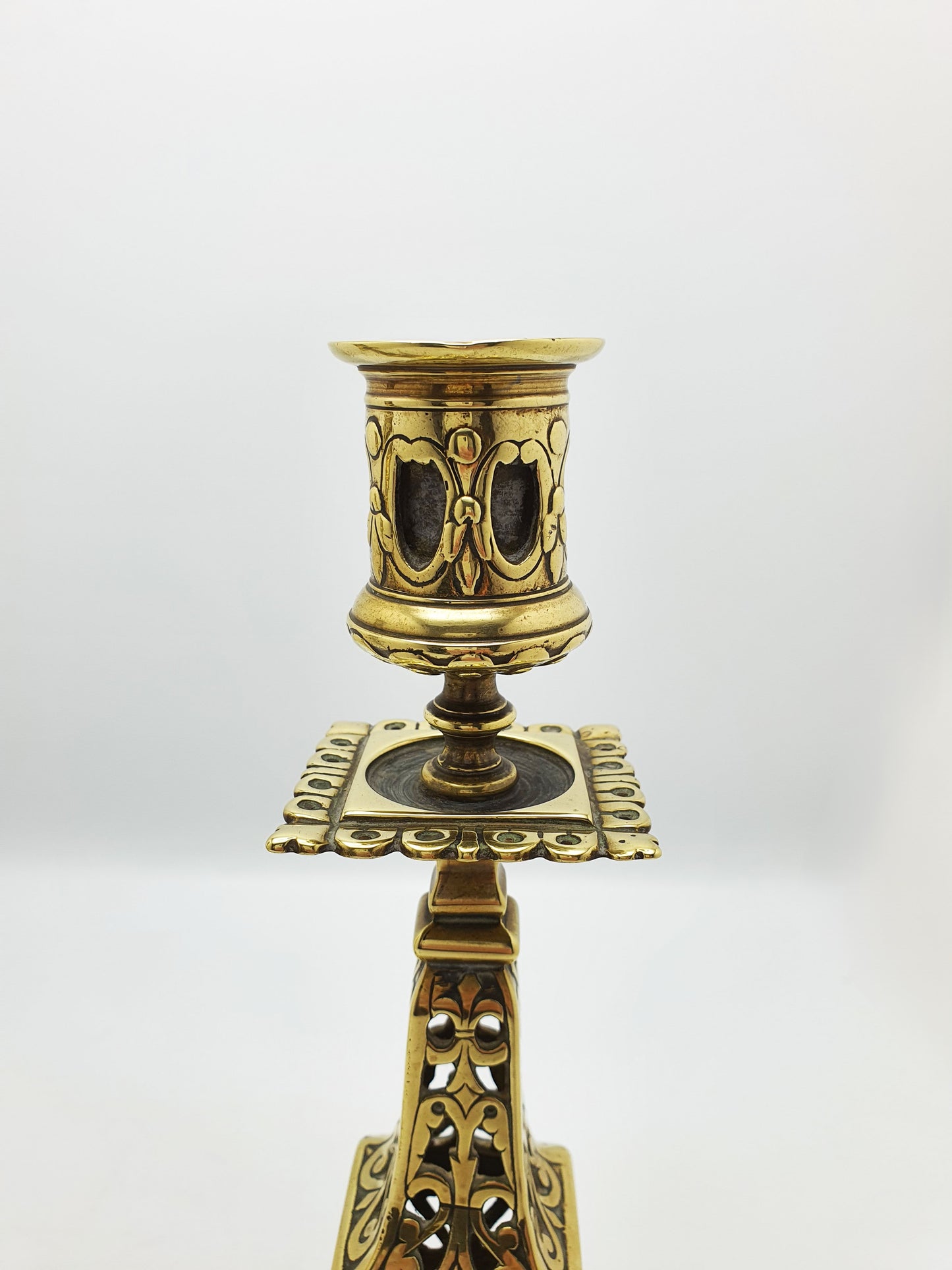 Pair of Large Antique Victorian Brass Gothic Revival Candlesticks – circa 1890