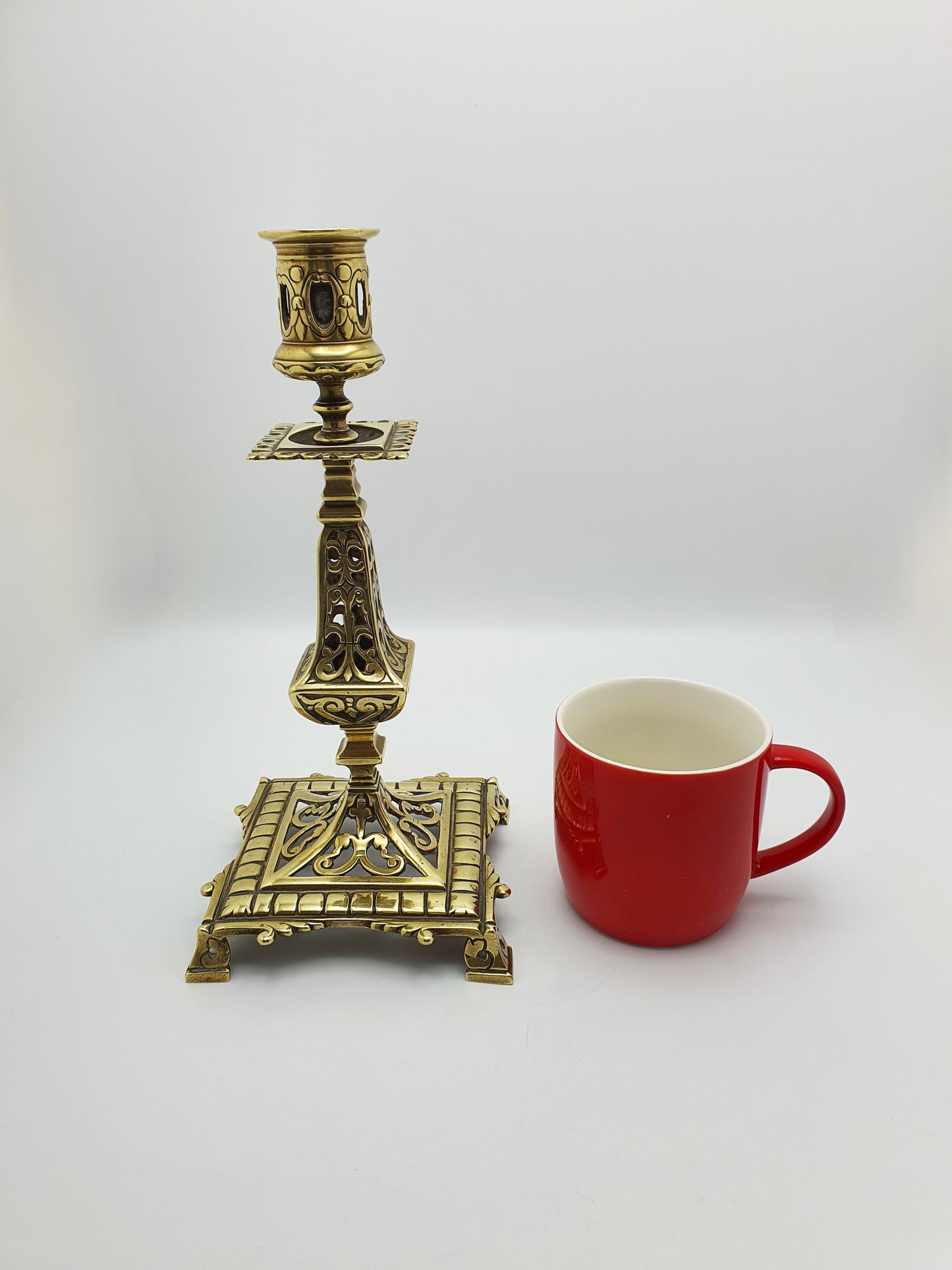 Pair of Large Antique Victorian Brass Gothic Revival Candlesticks – circa 1890