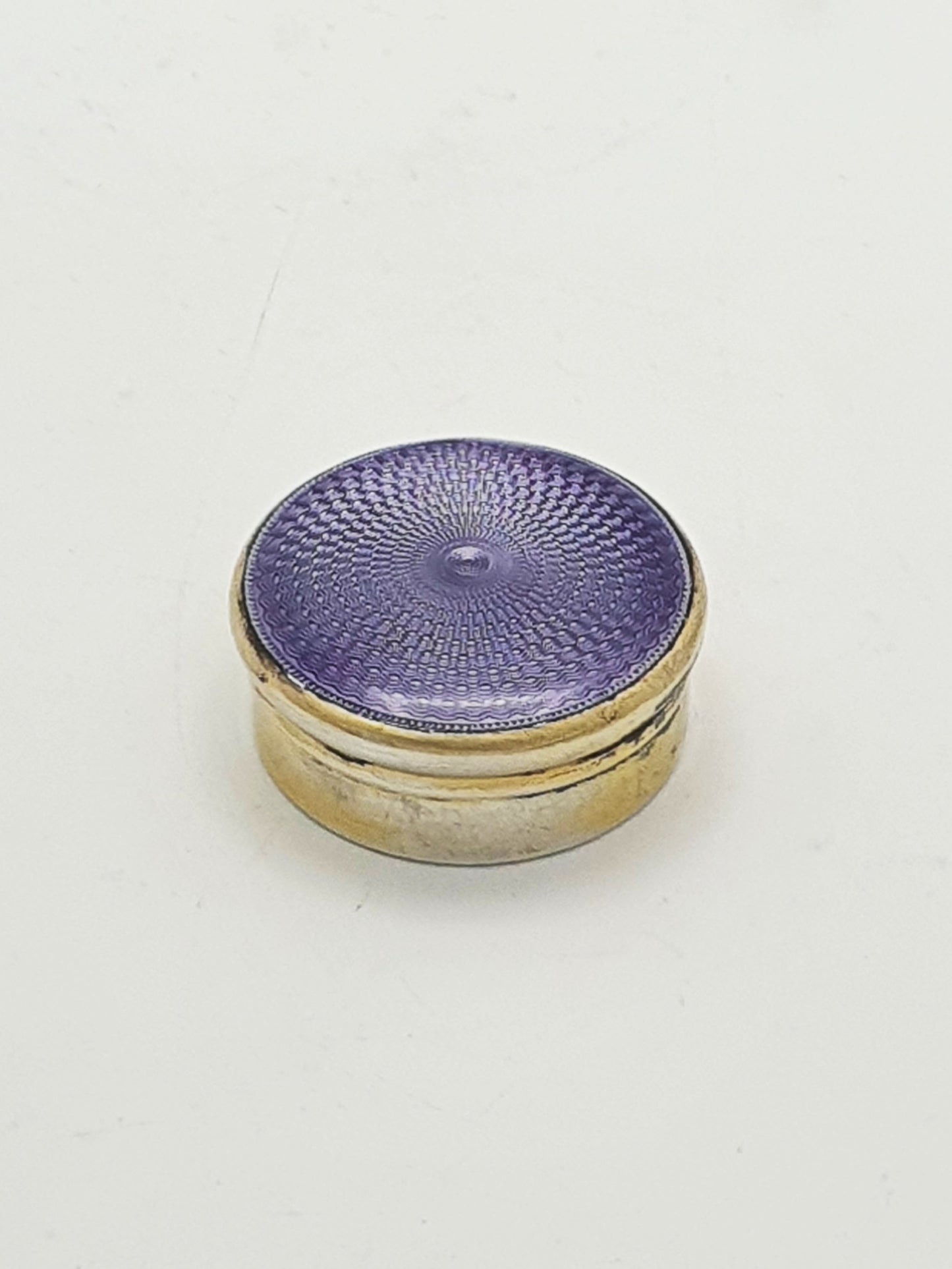 Antique Sterling Silver & Purple Guilloché Enamel Pill Box - 1926
