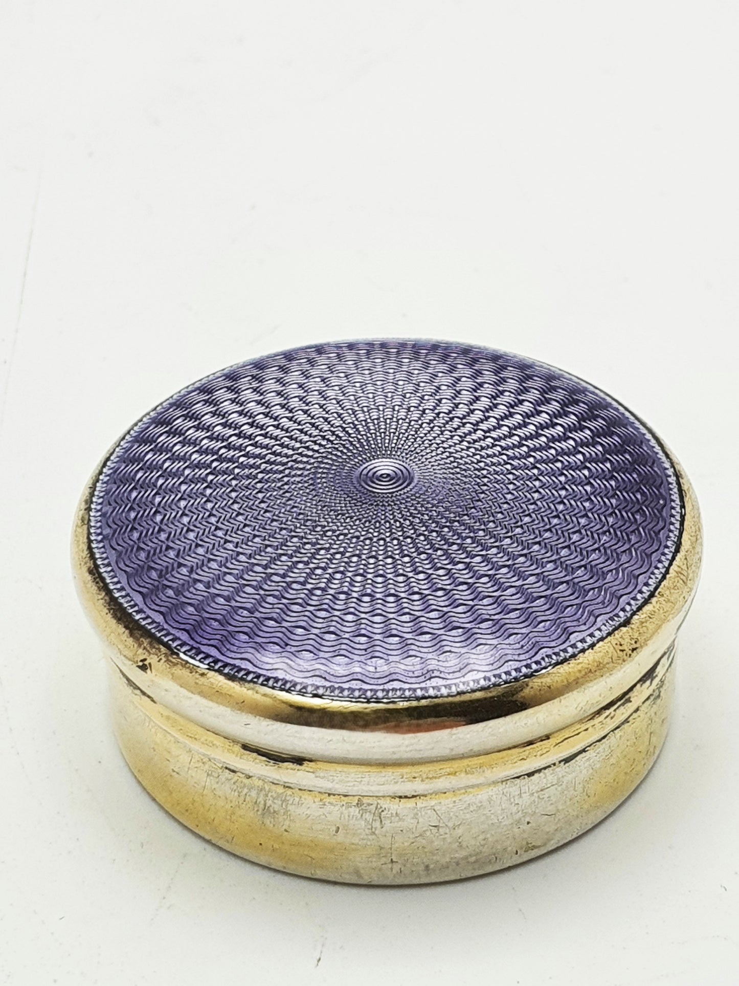 Antique Sterling Silver & Purple Guilloché Enamel Pill Box - 1926