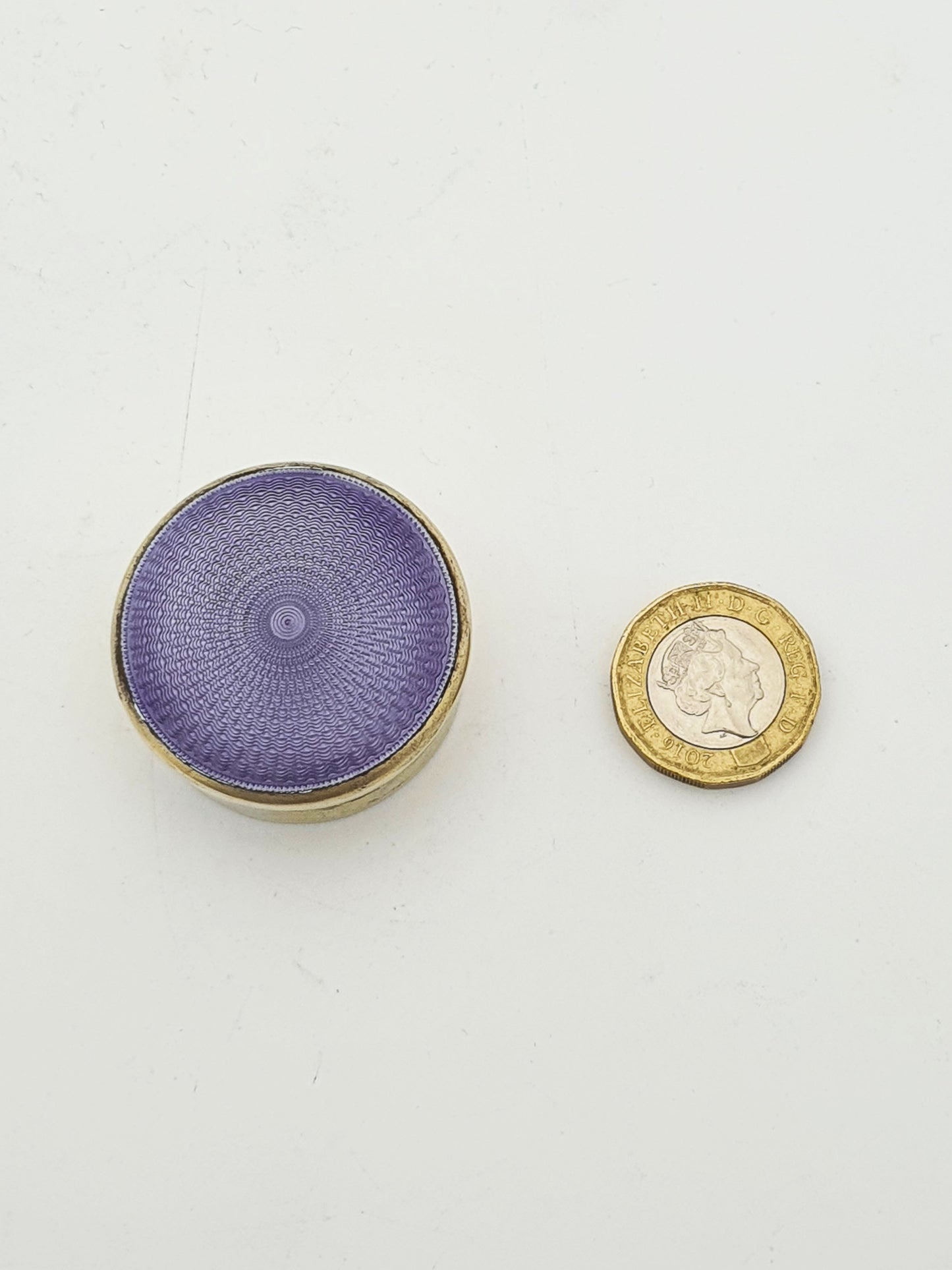 Antique Sterling Silver & Purple Guilloché Enamel Pill Box - 1926