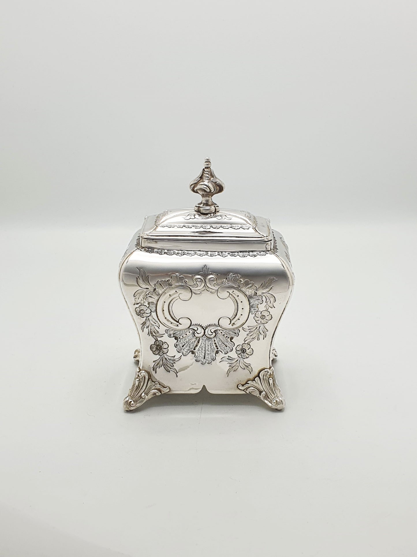 Lovely Antique Silver-Plated Tea Caddy with Shell Spoon – circa 1860