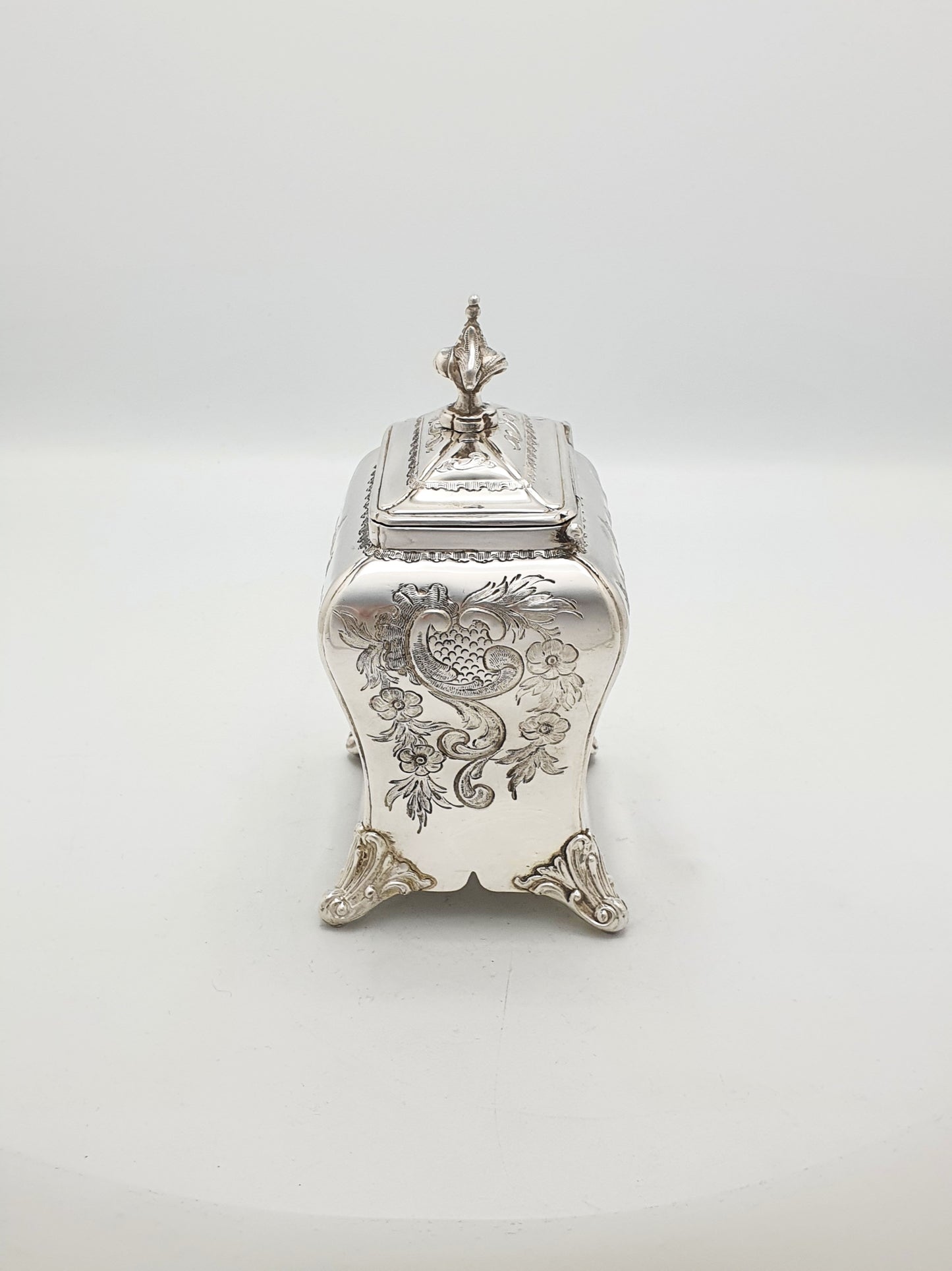 Lovely Antique Silver-Plated Tea Caddy with Shell Spoon – circa 1860