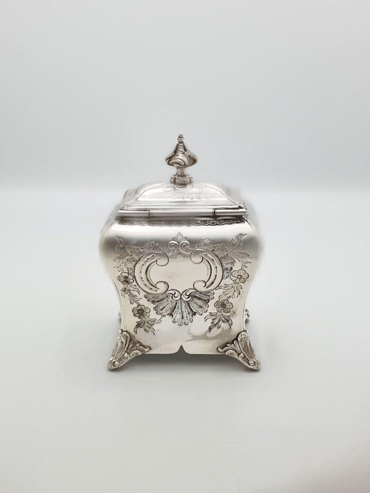 Lovely Antique Silver-Plated Tea Caddy with Shell Spoon – circa 1860