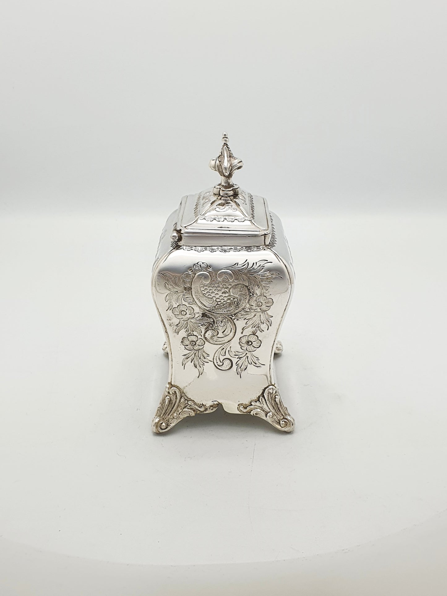 Lovely Antique Silver-Plated Tea Caddy with Shell Spoon – circa 1860