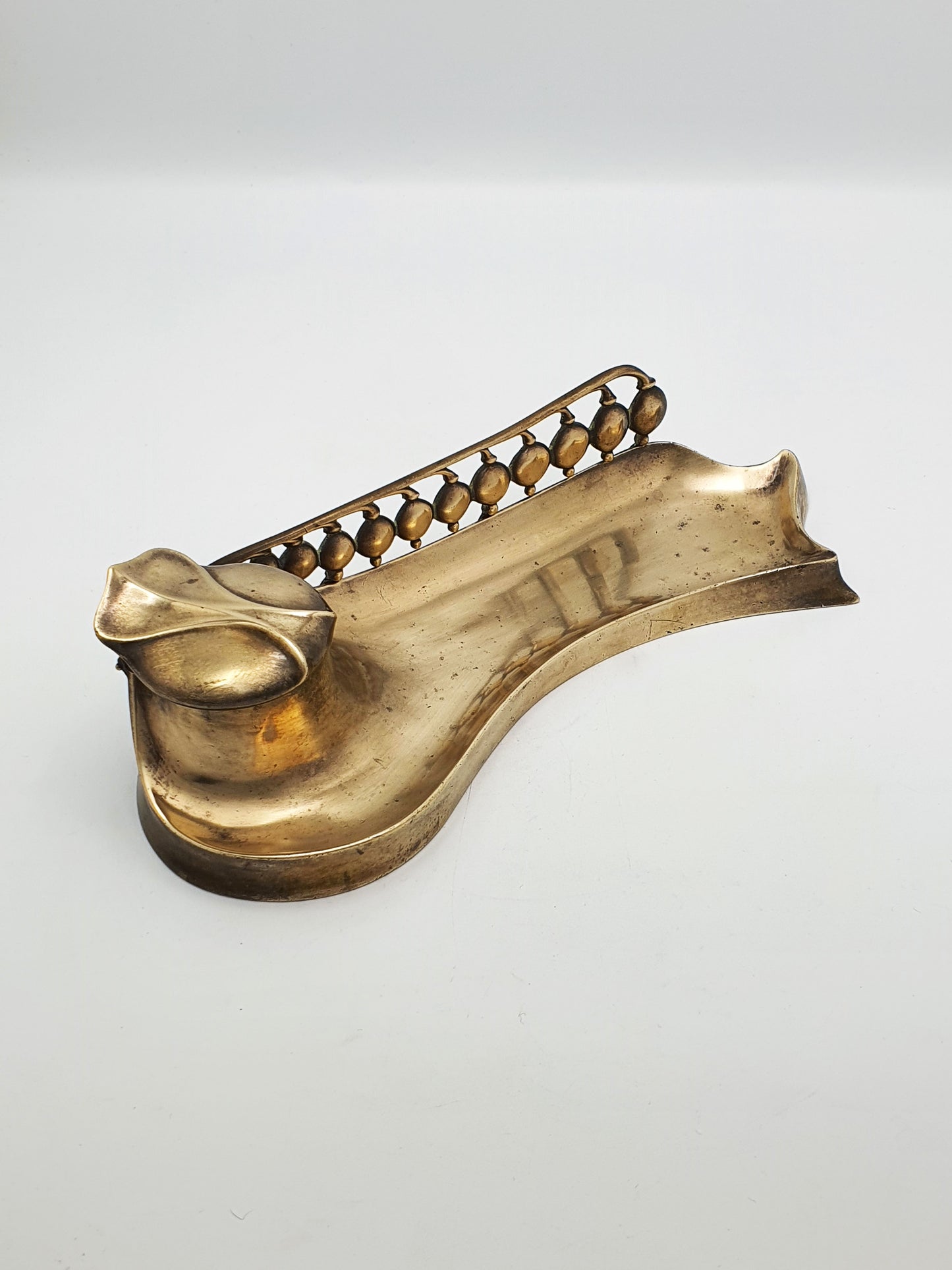 Gorgeous Antique Art Nouveau Bronze Inkwell with Pen Rest - circa 1890