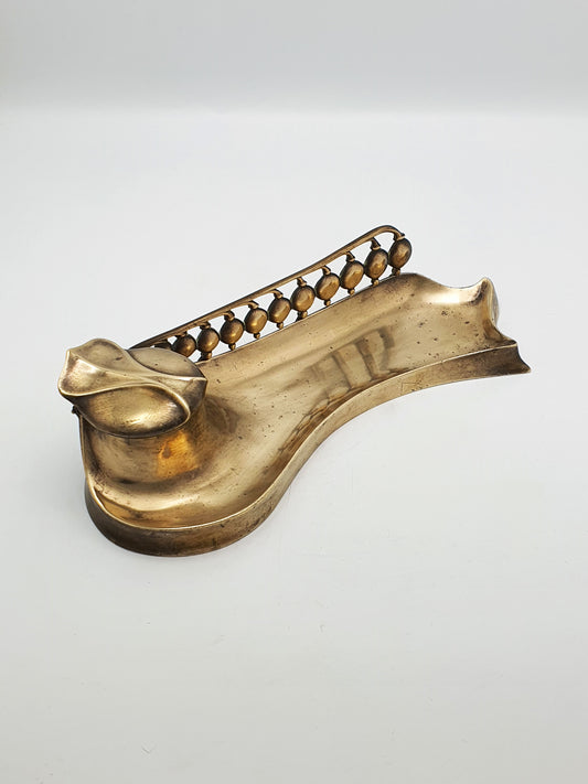 Gorgeous Antique Art Nouveau Bronze Inkwell with Pen Rest - circa 1890