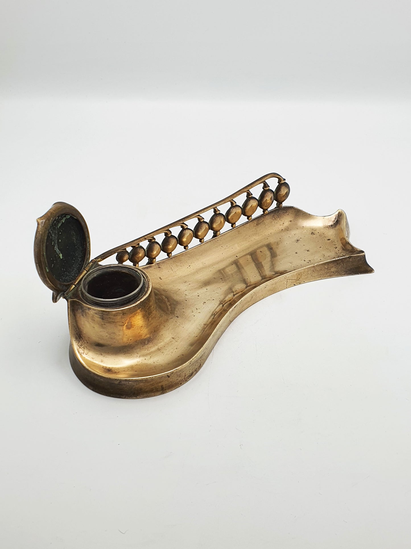 Gorgeous Antique Art Nouveau Bronze Inkwell with Pen Rest - circa 1890