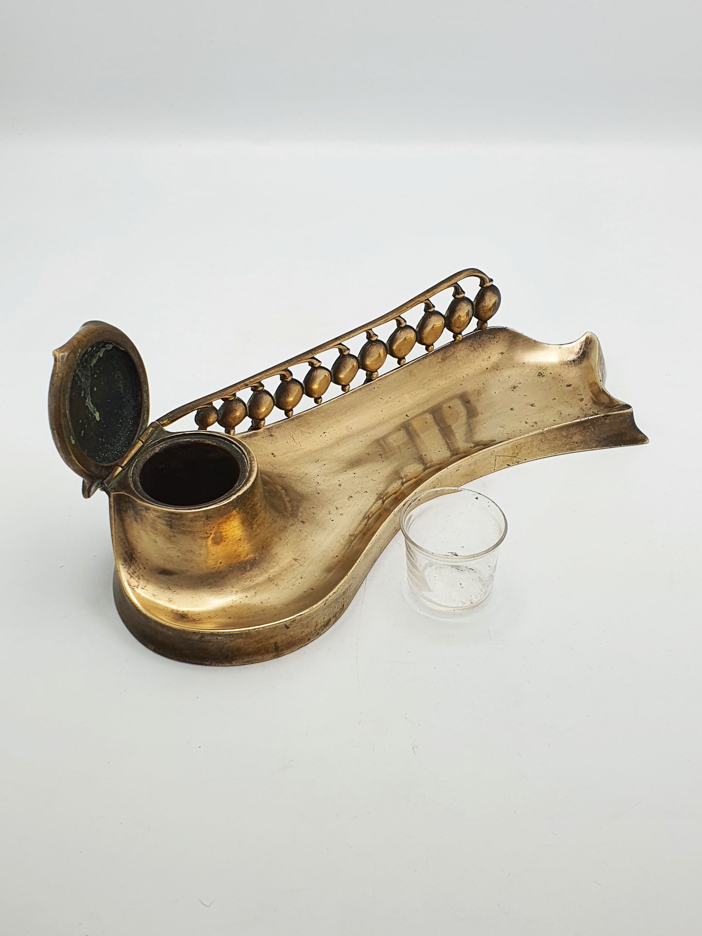 Gorgeous Antique Art Nouveau Bronze Inkwell with Pen Rest - circa 1890