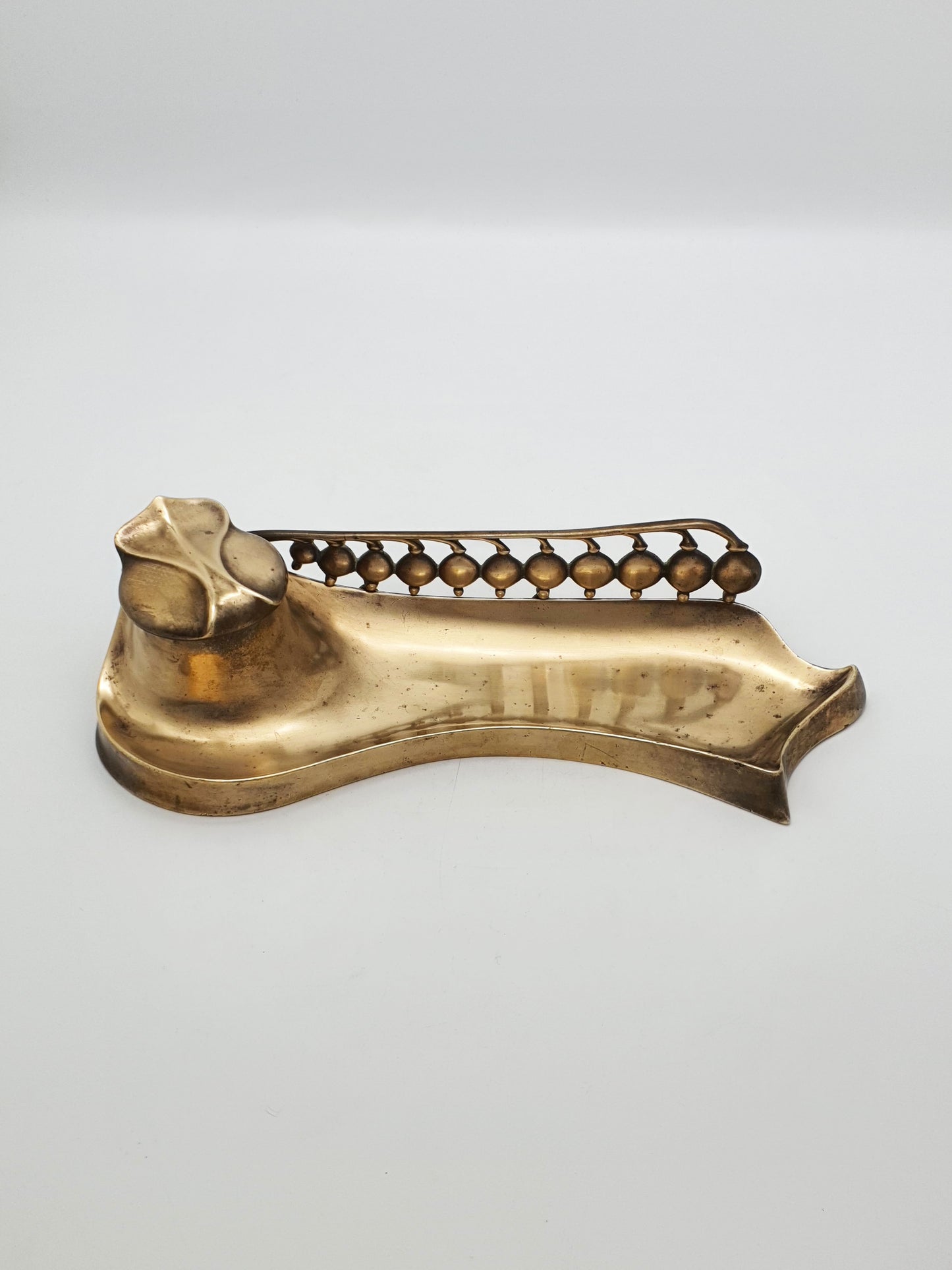 Gorgeous Antique Art Nouveau Bronze Inkwell with Pen Rest - circa 1890