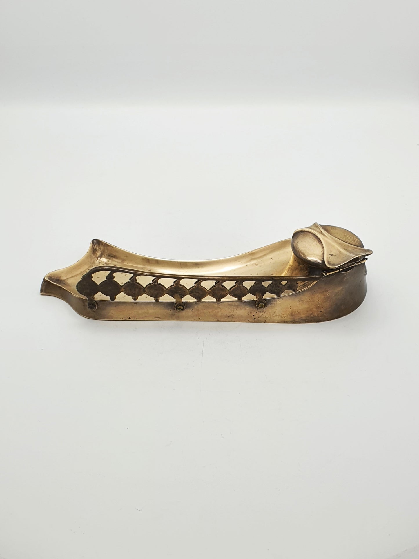 Gorgeous Antique Art Nouveau Bronze Inkwell with Pen Rest - circa 1890