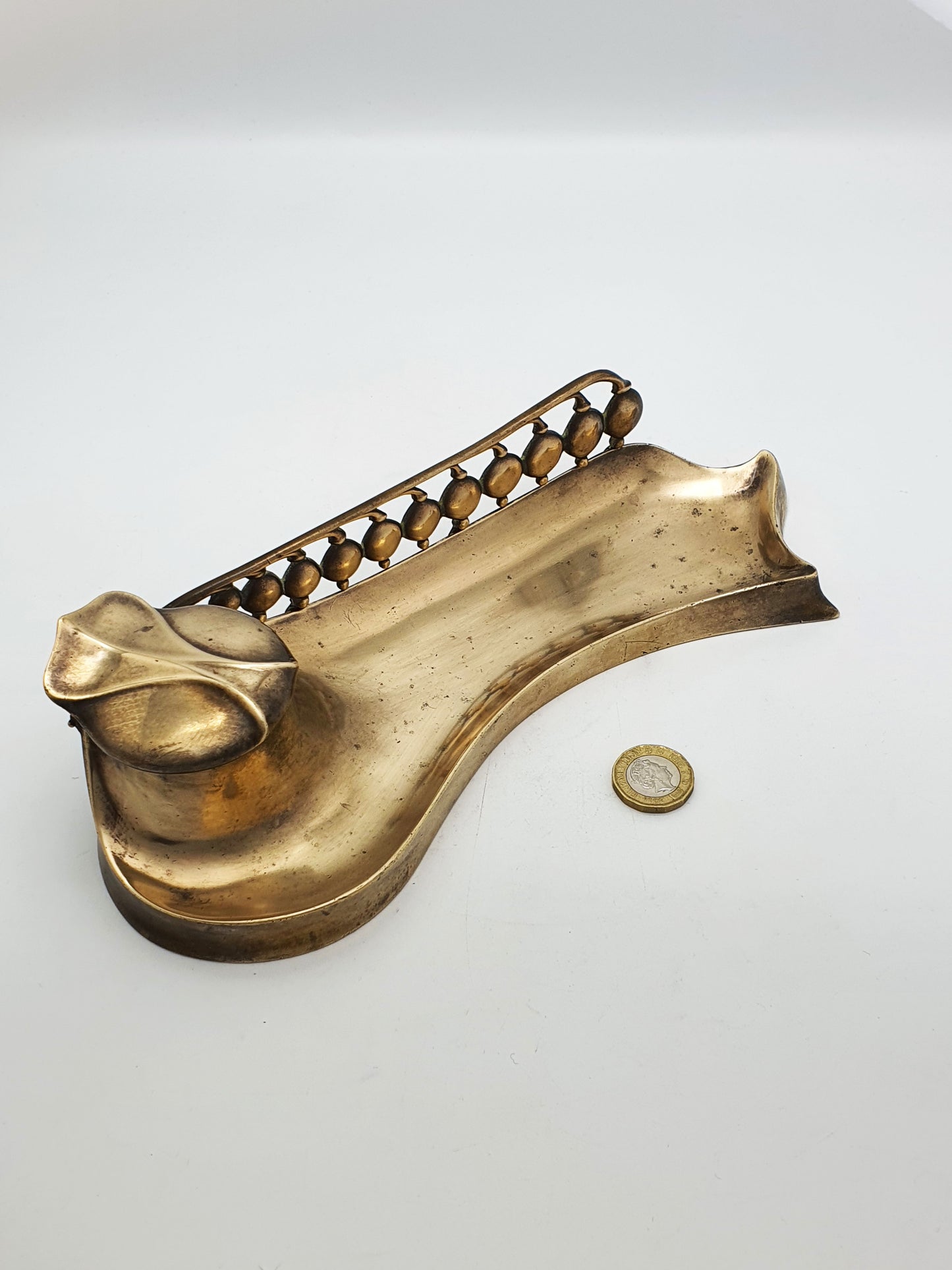 Gorgeous Antique Art Nouveau Bronze Inkwell with Pen Rest - circa 1890