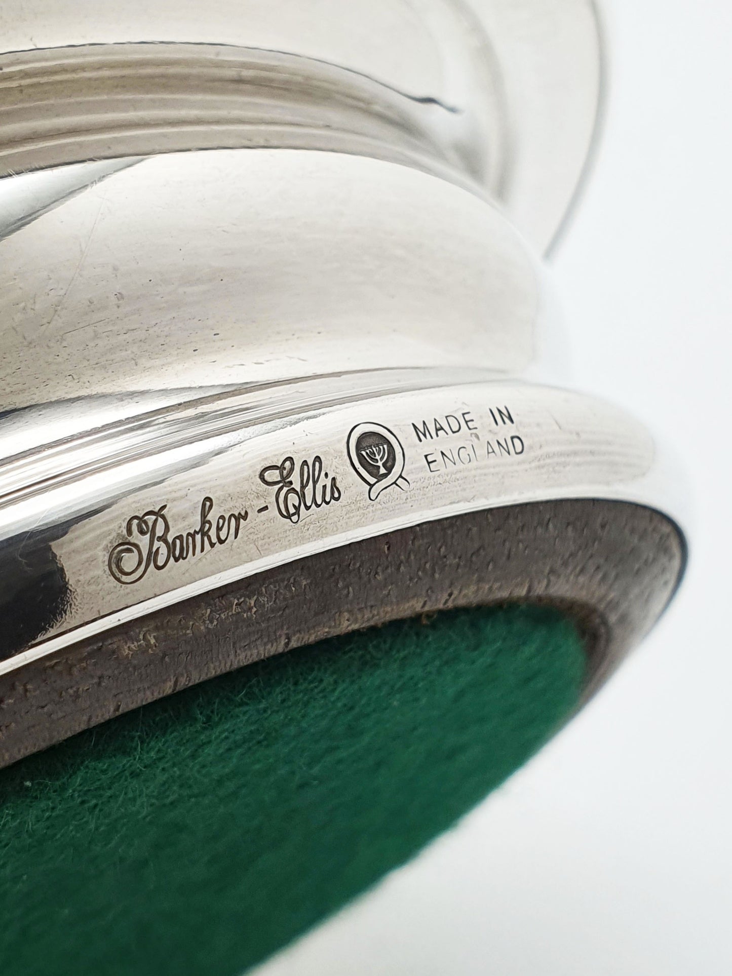 Nice Pair of Vintage Silver Plate and Oak Wine Coasters by Barker-Ellis – circa 1930