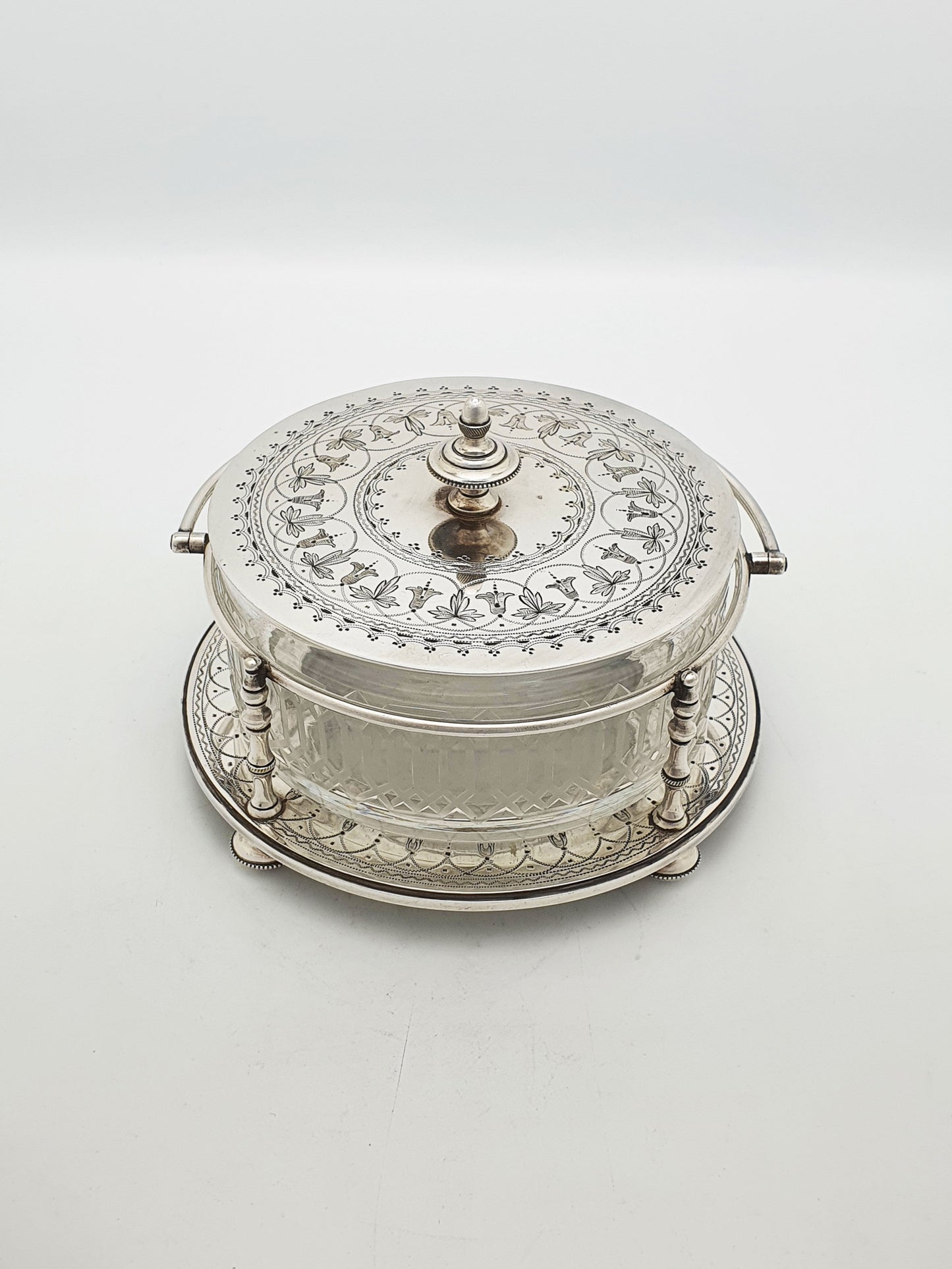 Lovely Antique Victorian Silver Plate & Cut Glass Serving Dish – circa 1880