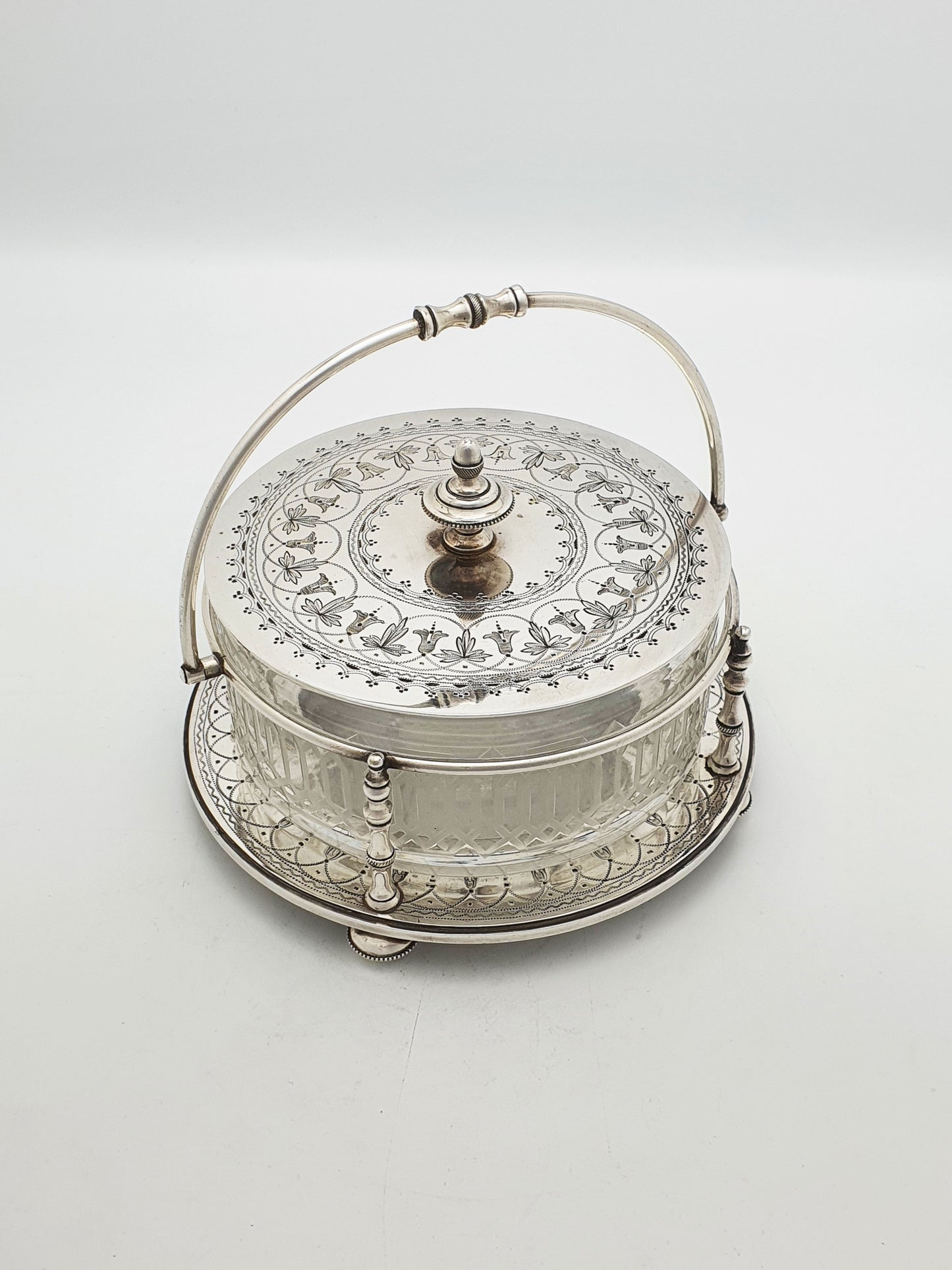 Lovely Antique Victorian Silver Plate & Cut Glass Serving Dish – circa 1880