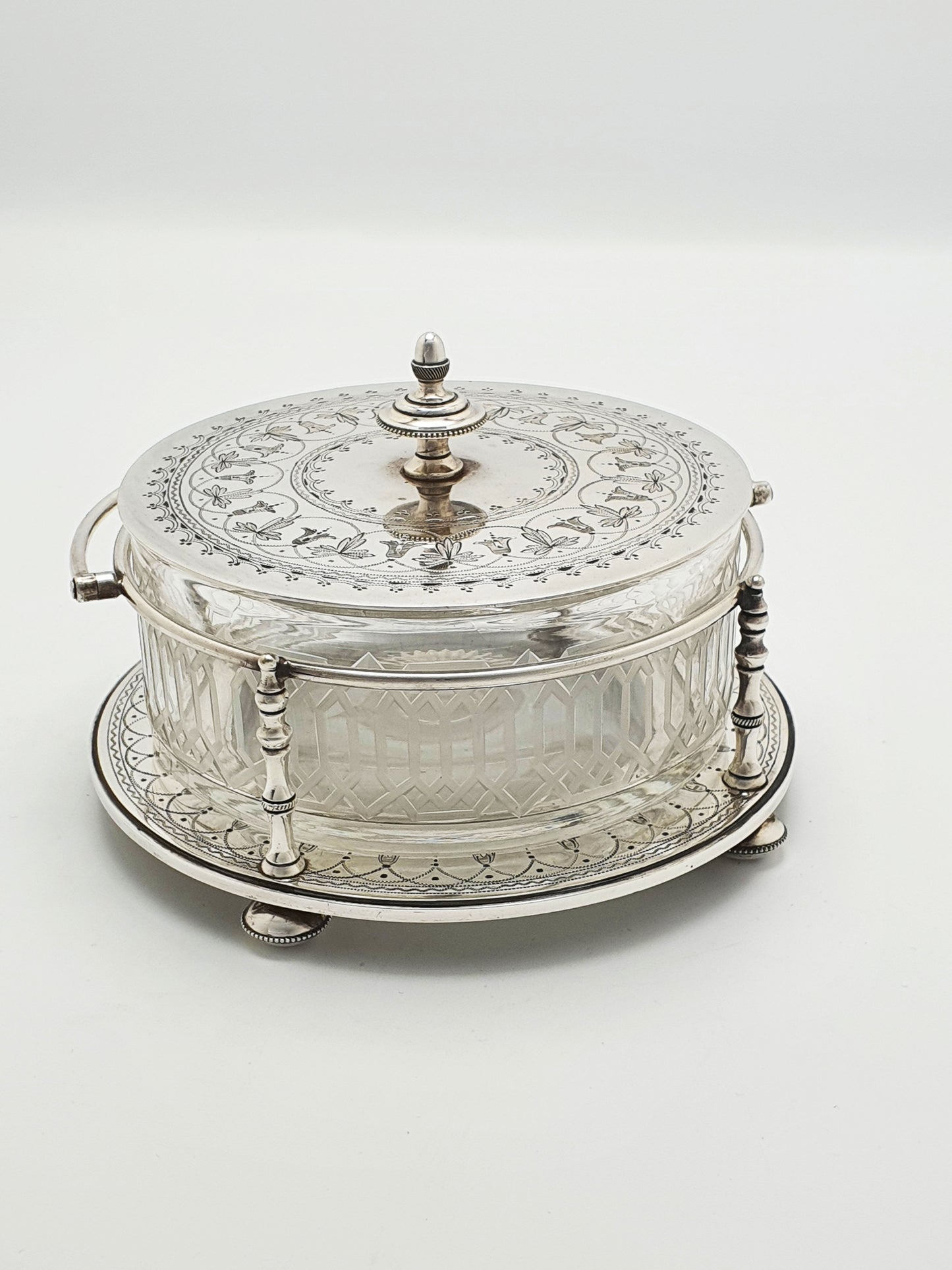 Lovely Antique Victorian Silver Plate & Cut Glass Serving Dish – circa 1880