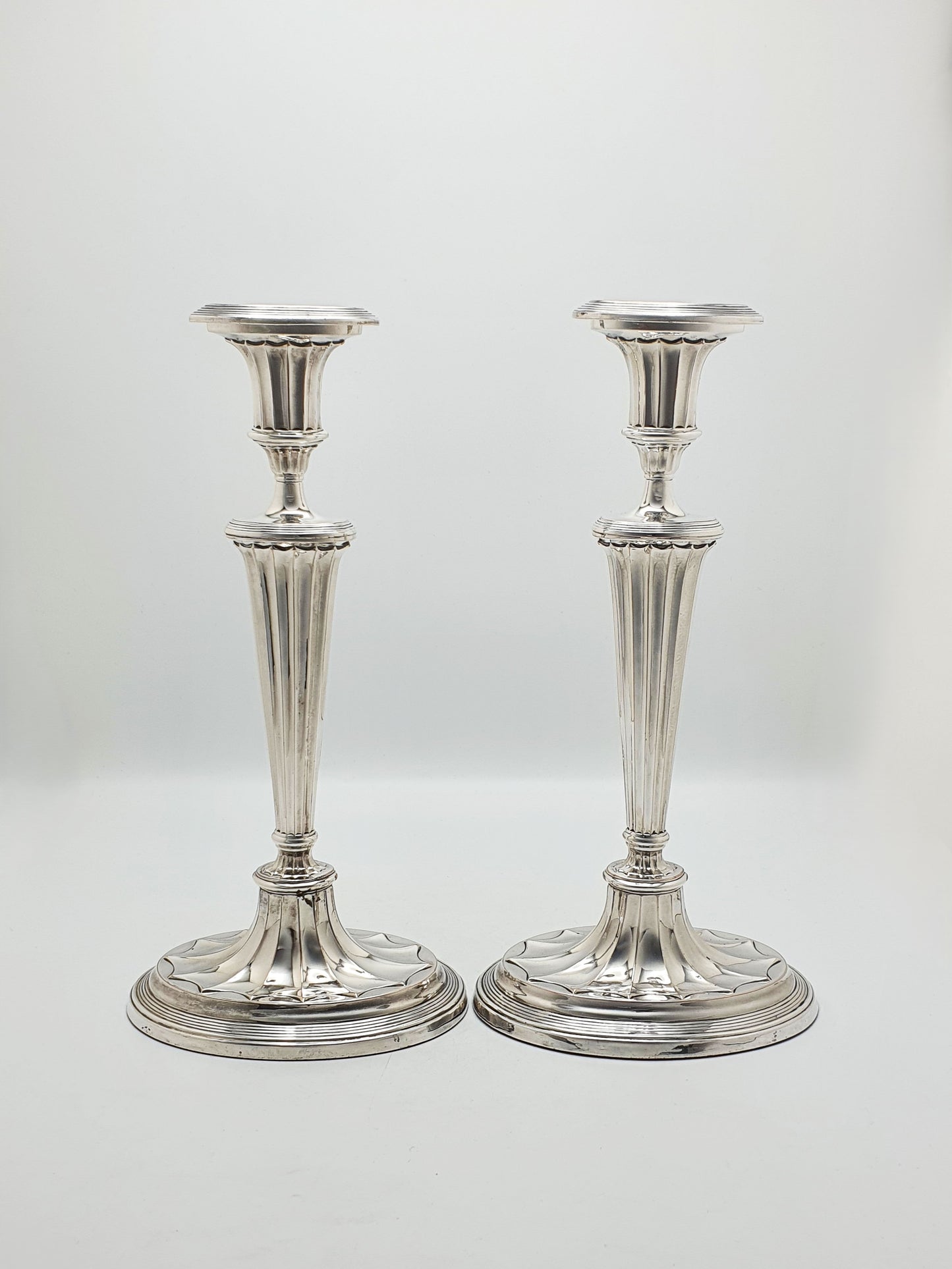 Nice Pair of Antique Edwardian Fluted Column Candlesticks – circa 1905