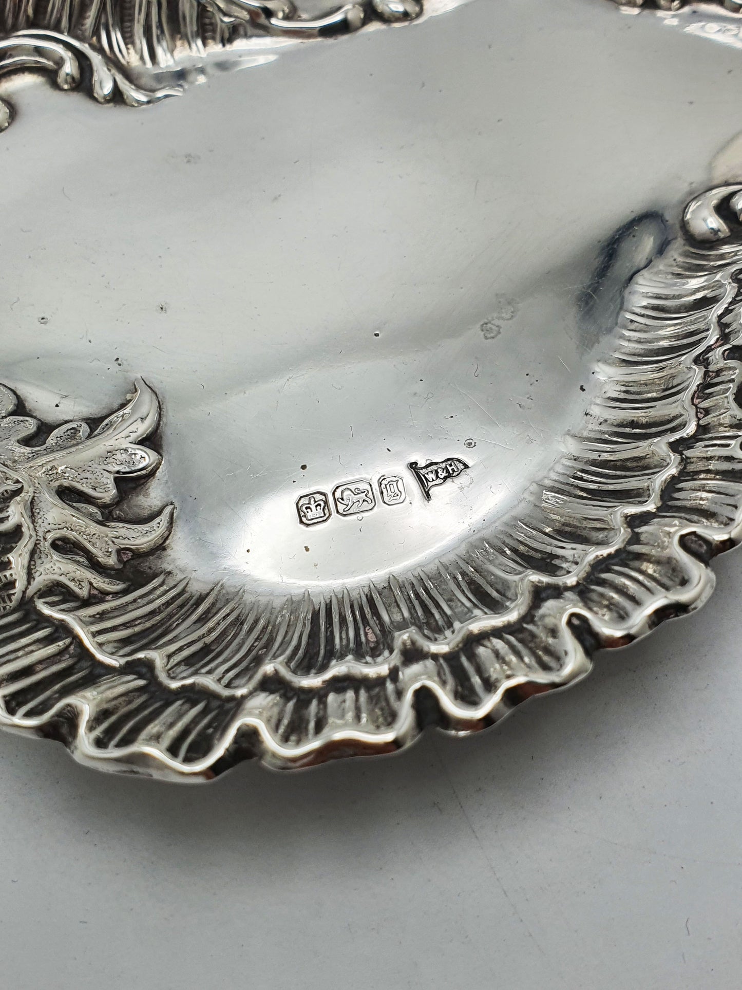 Lovely Antique Victorian English Sterling Silver Rococo Dish by Walker & Hall - 1899