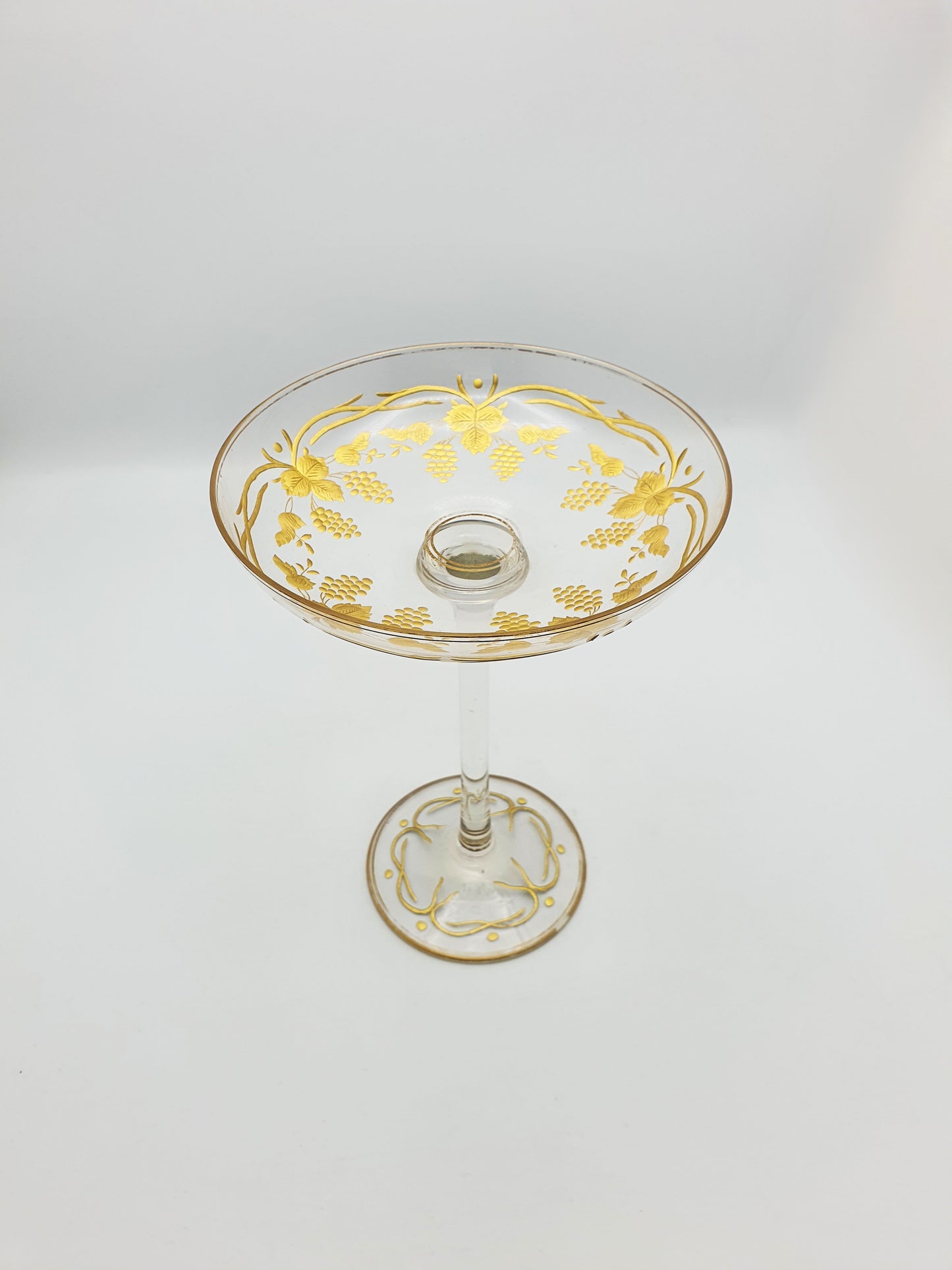 Gorgeous Antique Gilded Glass Tazza with Grapevine Decoration – circa 1900