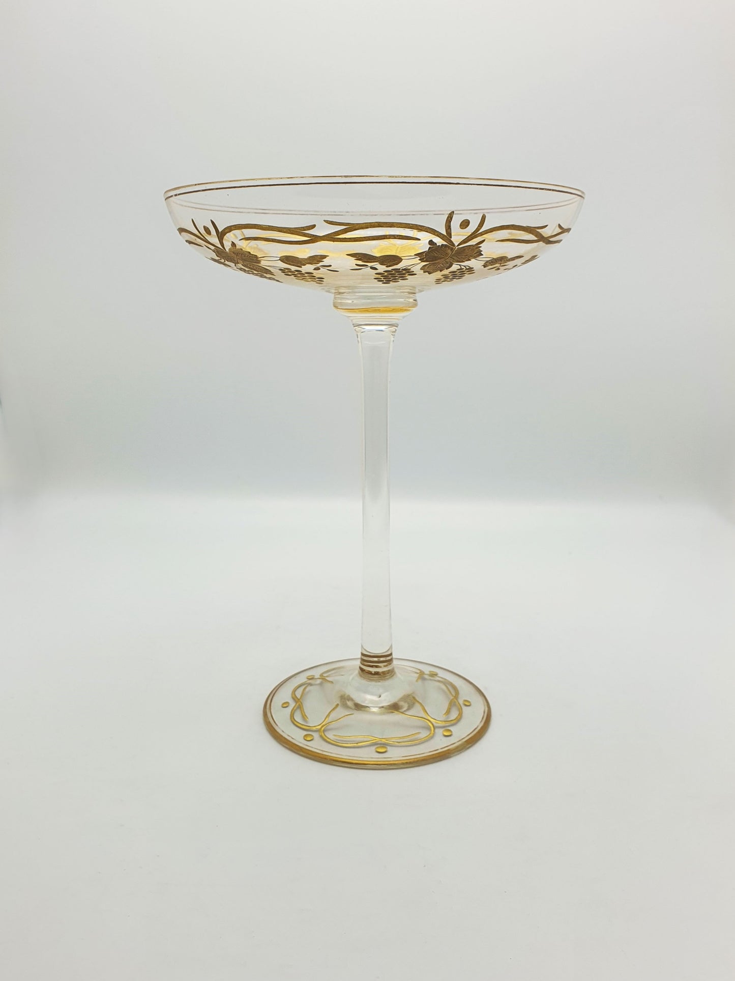 Gorgeous Antique Gilded Glass Tazza with Grapevine Decoration – circa 1900
