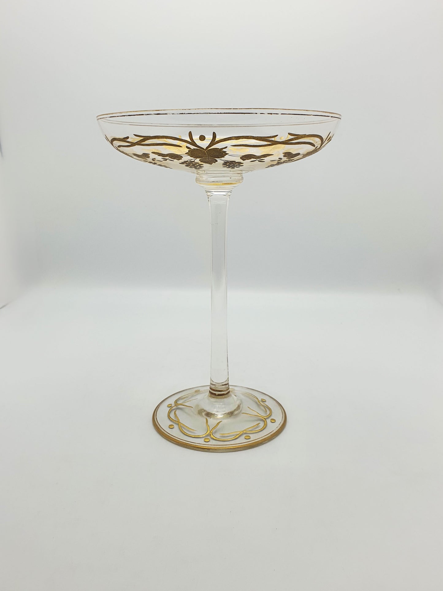 Gorgeous Antique Gilded Glass Tazza with Grapevine Decoration – circa 1900