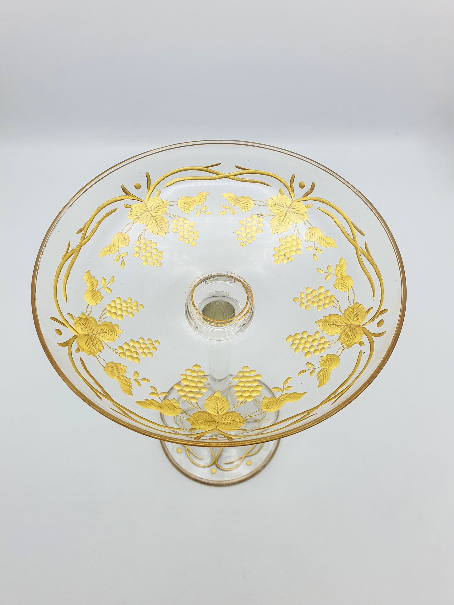 Gorgeous Antique Gilded Glass Tazza with Grapevine Decoration – circa 1900
