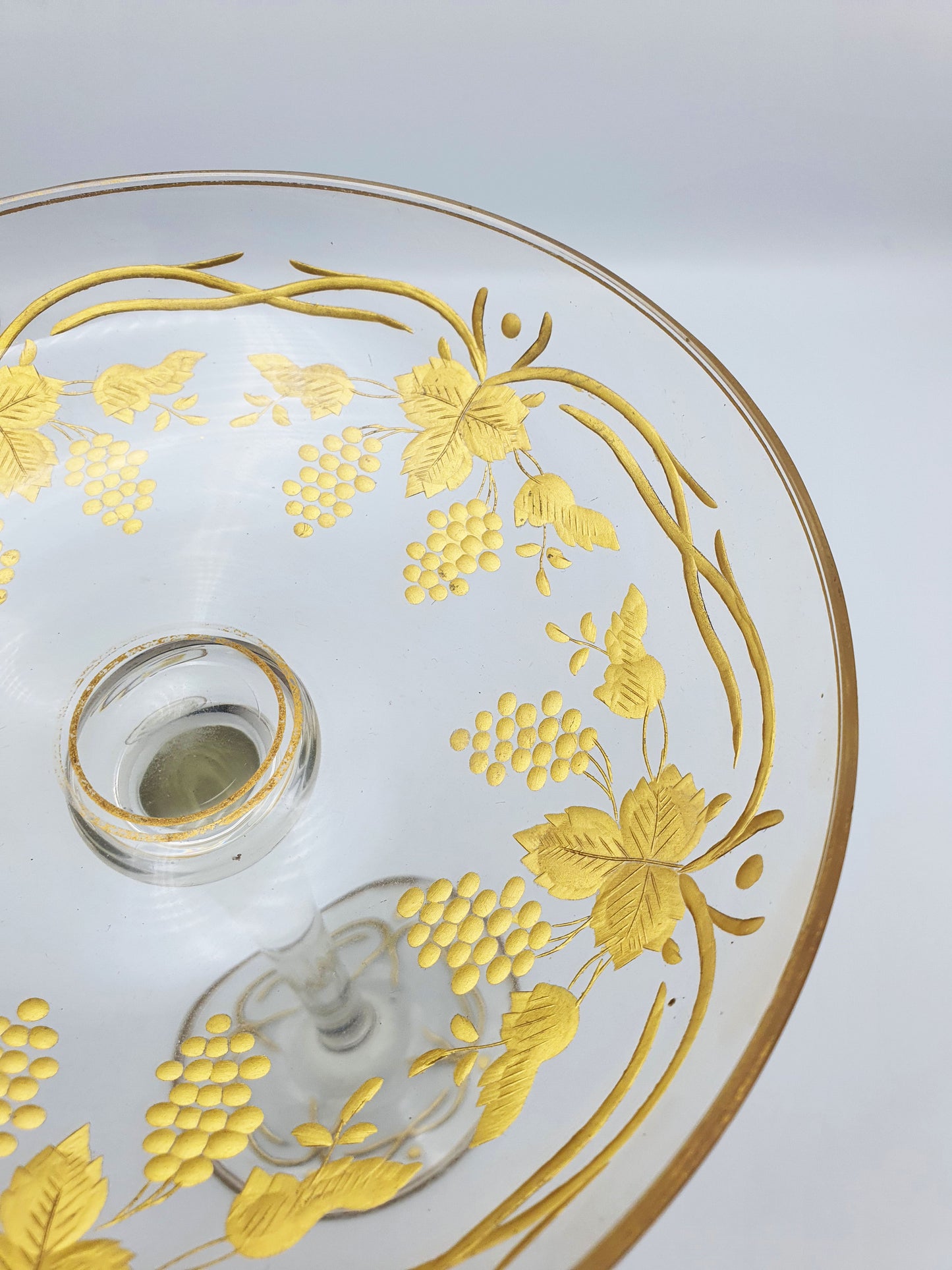 Gorgeous Antique Gilded Glass Tazza with Grapevine Decoration – circa 1900