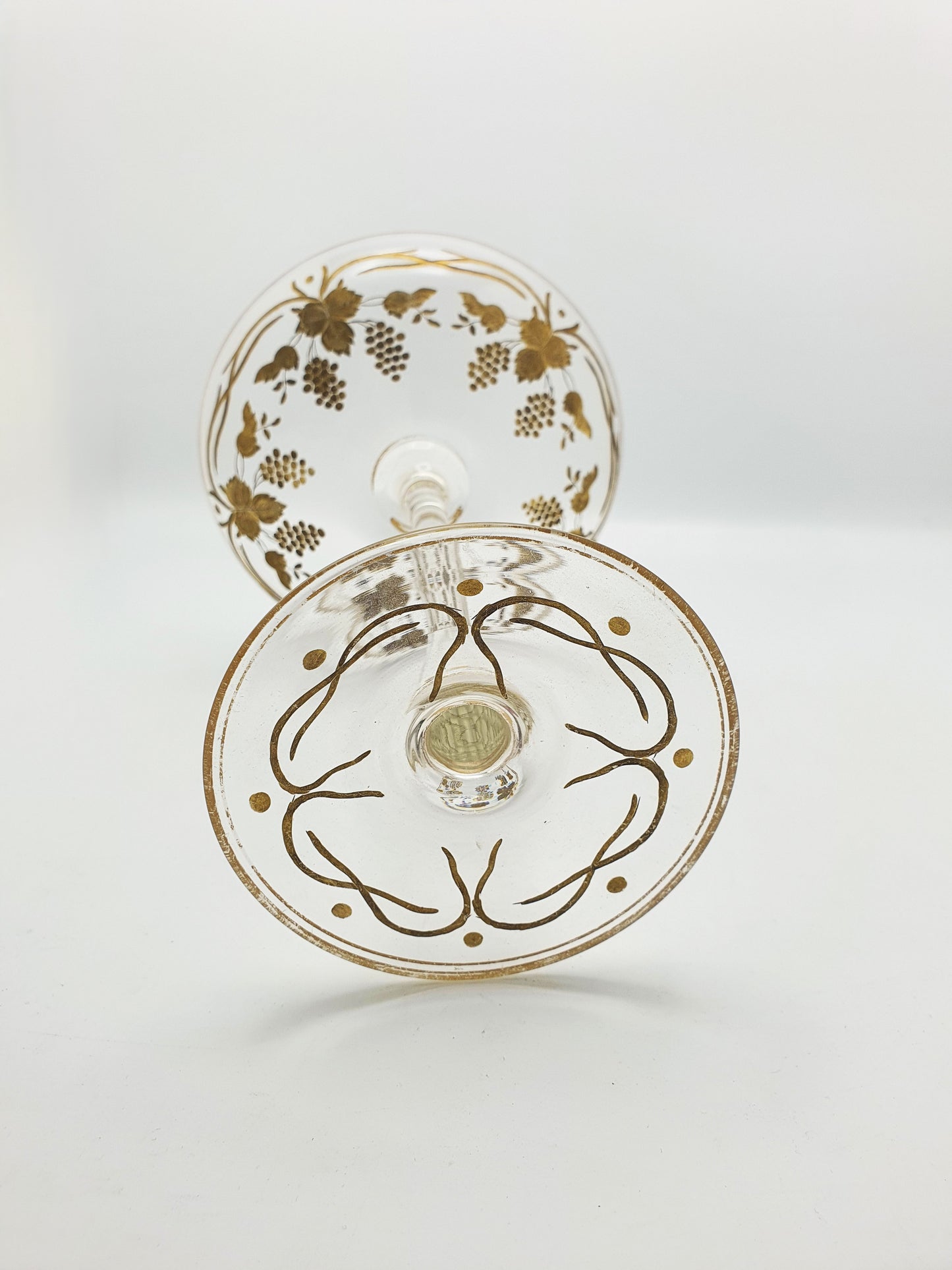 Gorgeous Antique Gilded Glass Tazza with Grapevine Decoration – circa 1900