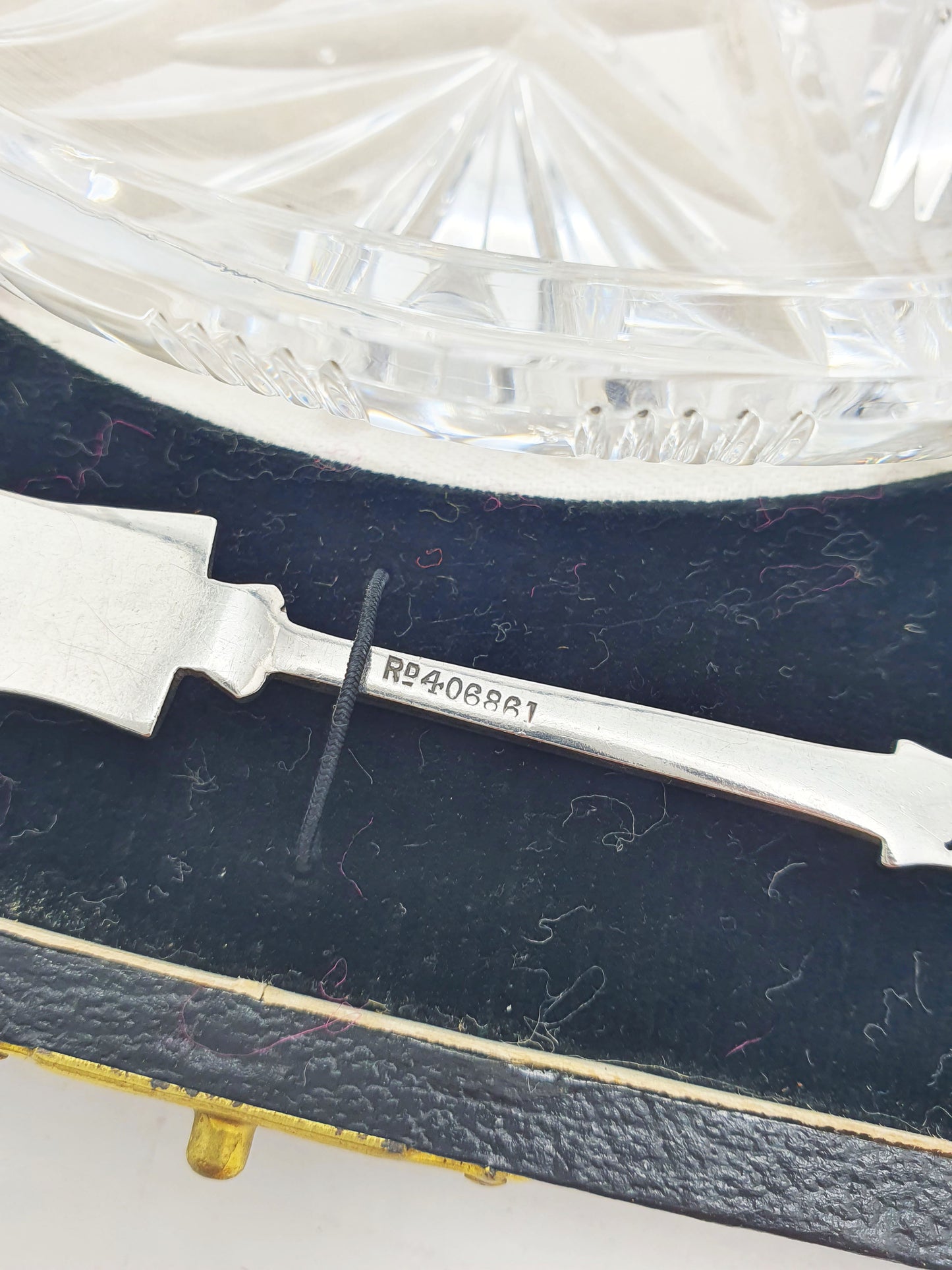 Fabulous Large Edwardian Cut Crystal Butter Dish & Sterling Silver Spreader - 1903