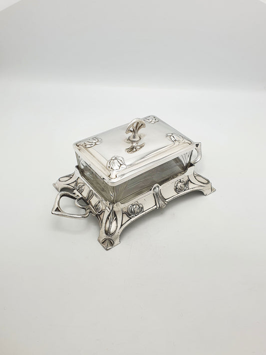 Lovely WMF Art Nouveau Silver-Plated & Glass Butter Dish – circa 1900
