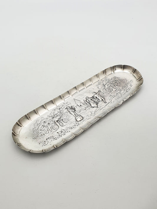 Nice Sterling Silver Embossed Tray – Dancing Couple & Musician - 1883