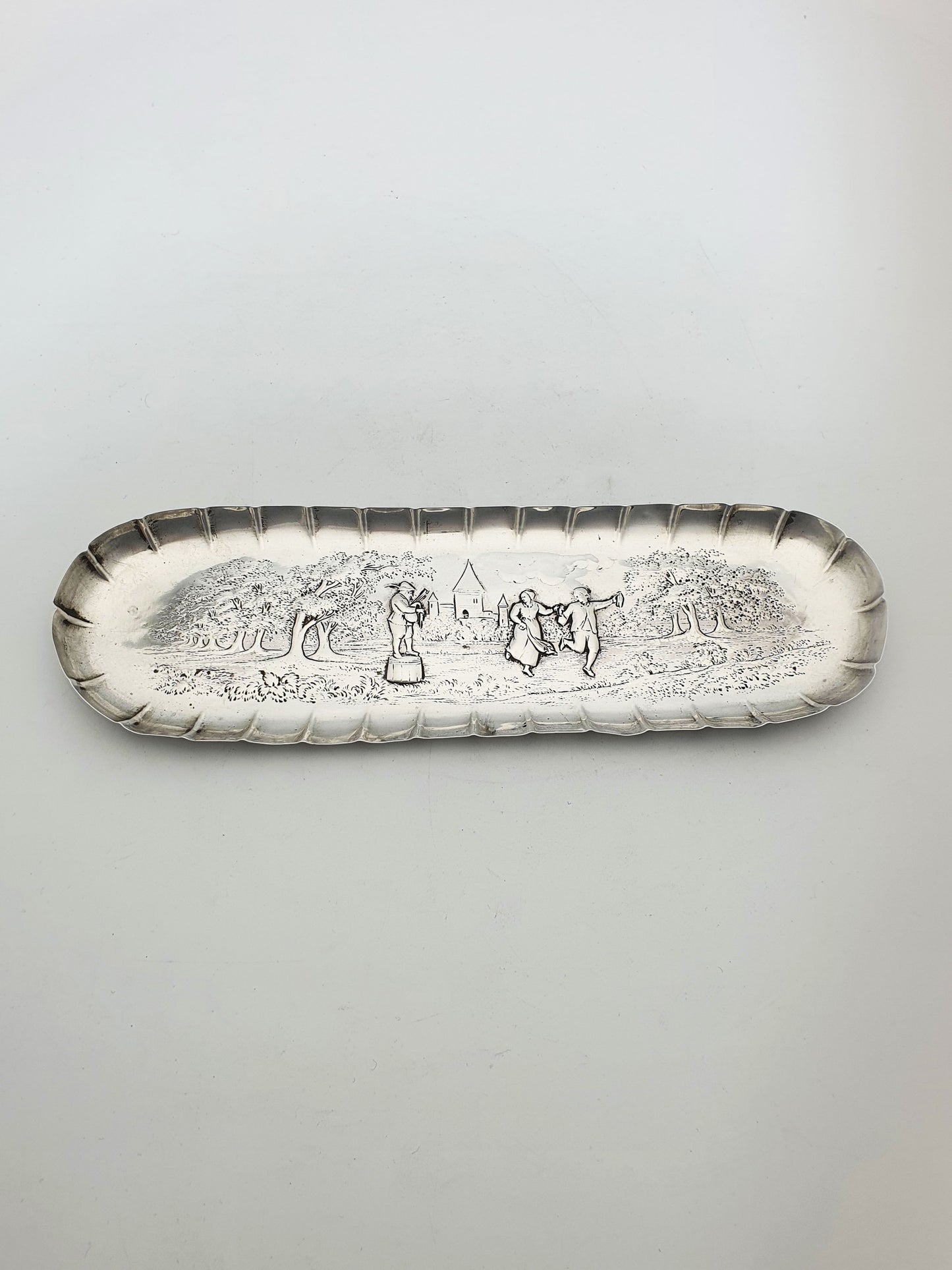 Nice Sterling Silver Embossed Tray – Dancing Couple & Musician - 1883