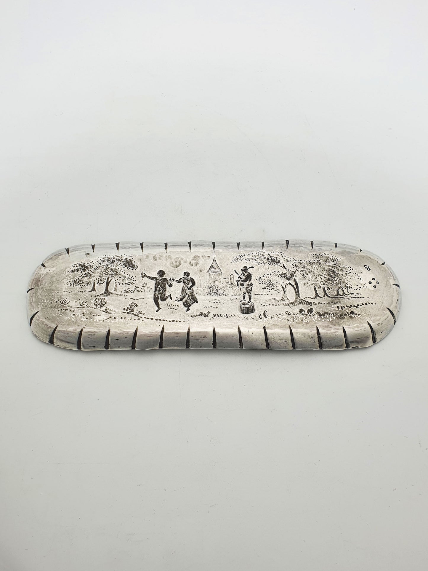 Nice Sterling Silver Embossed Tray – Dancing Couple & Musician - 1883