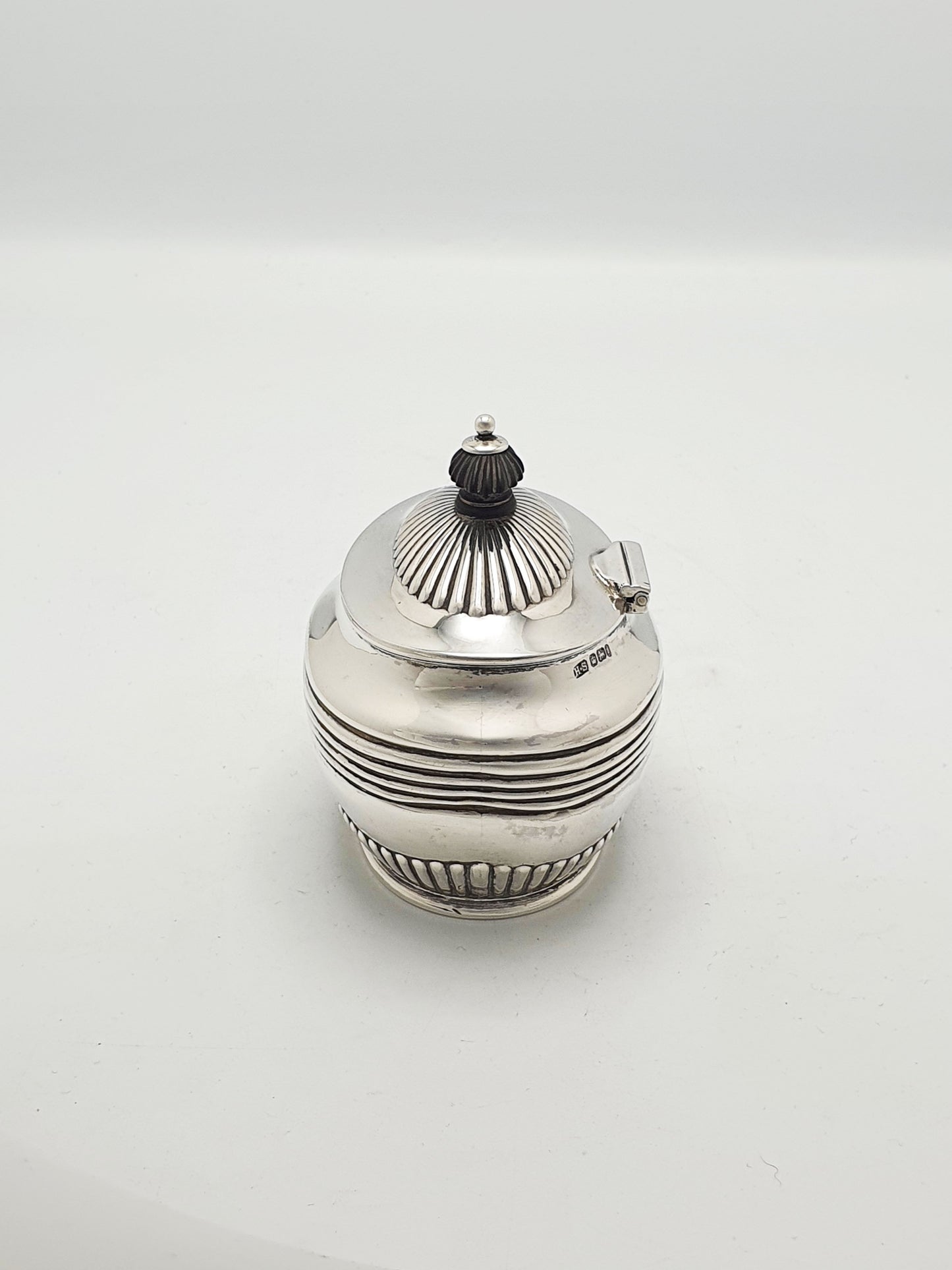 Nice Antique Sterling Silver Oval Tea Caddy with Fluted Lid - 1901