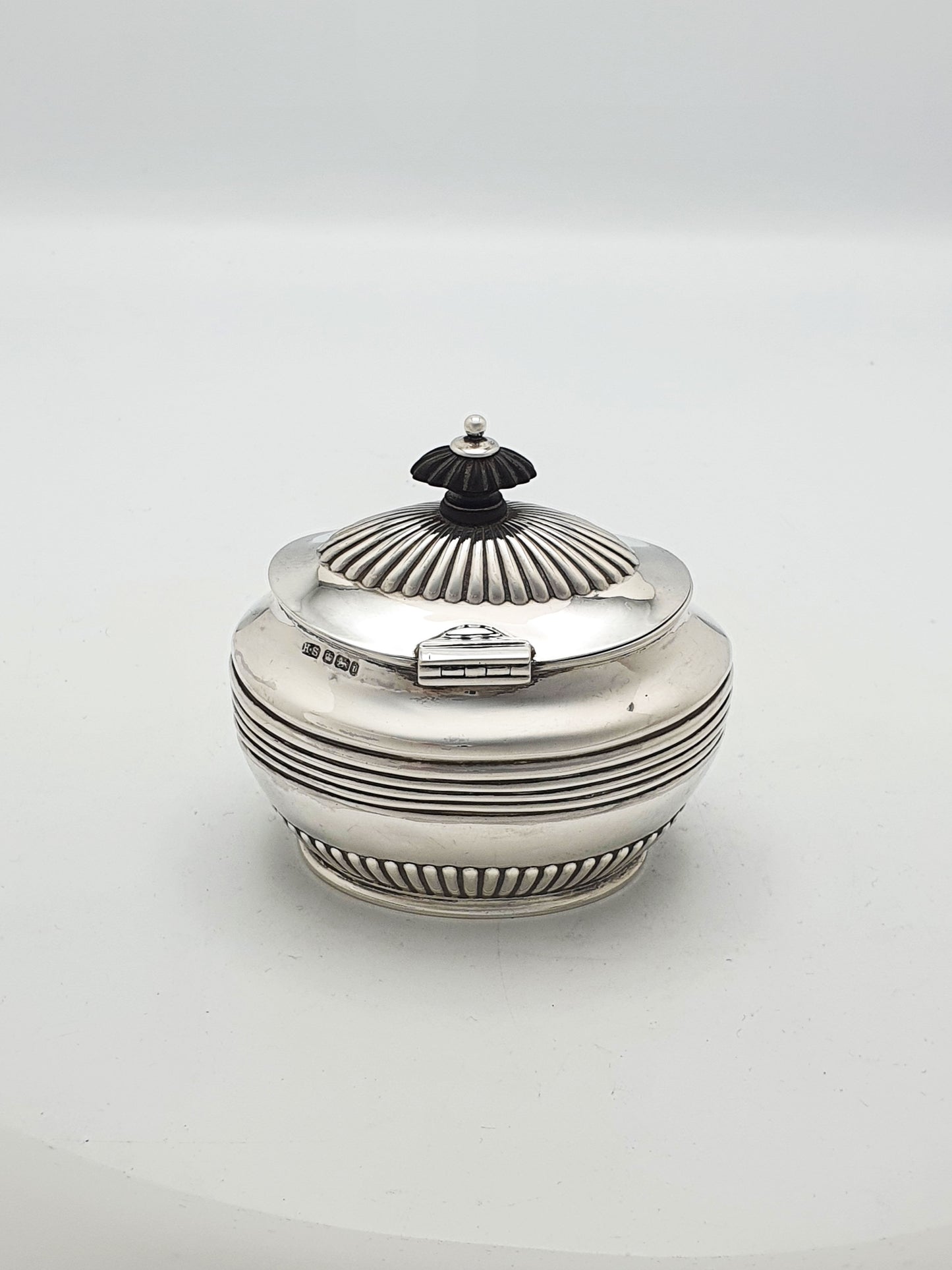 Nice Antique Sterling Silver Oval Tea Caddy with Fluted Lid - 1901
