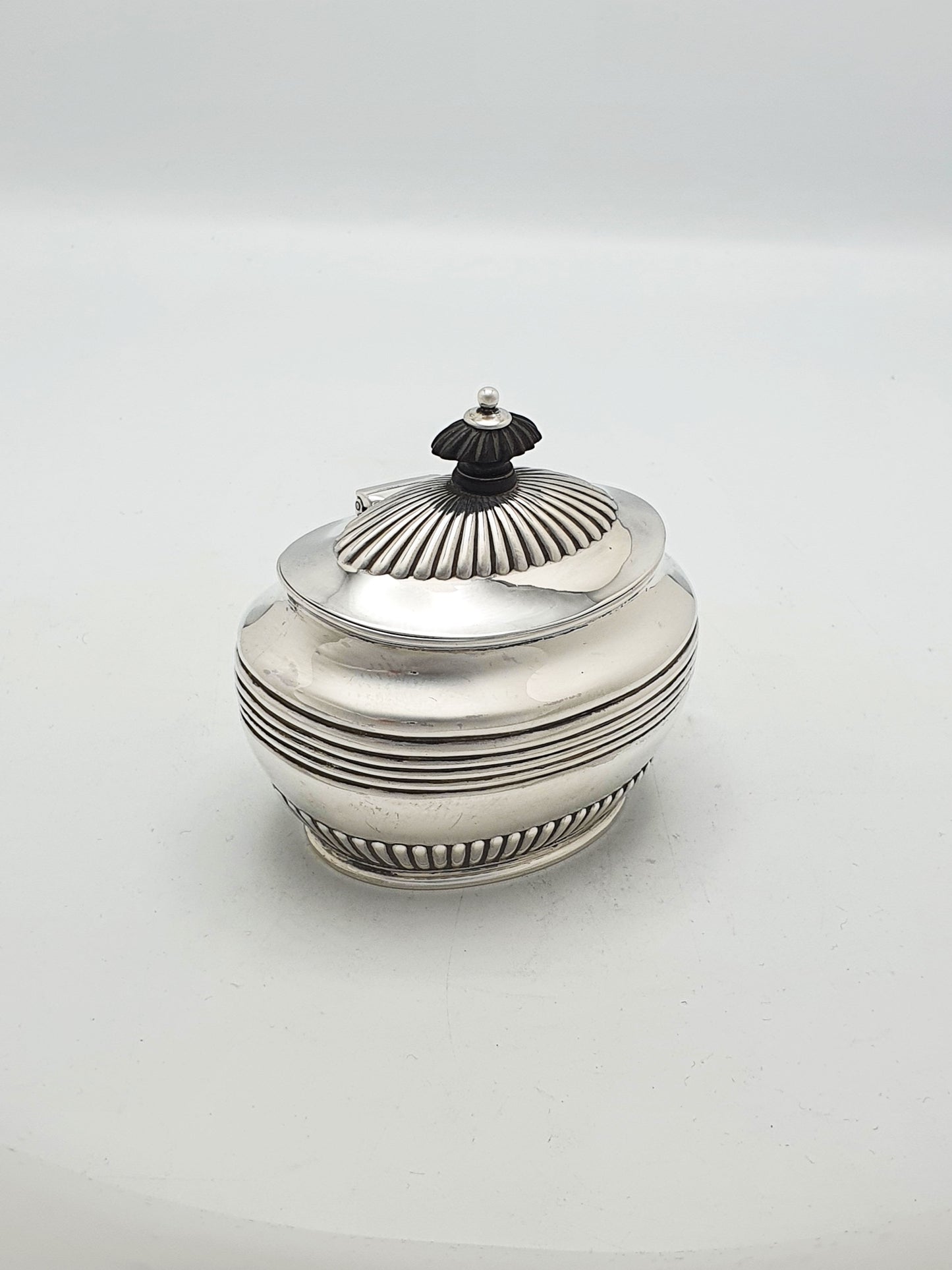 Nice Antique Sterling Silver Oval Tea Caddy with Fluted Lid - 1901