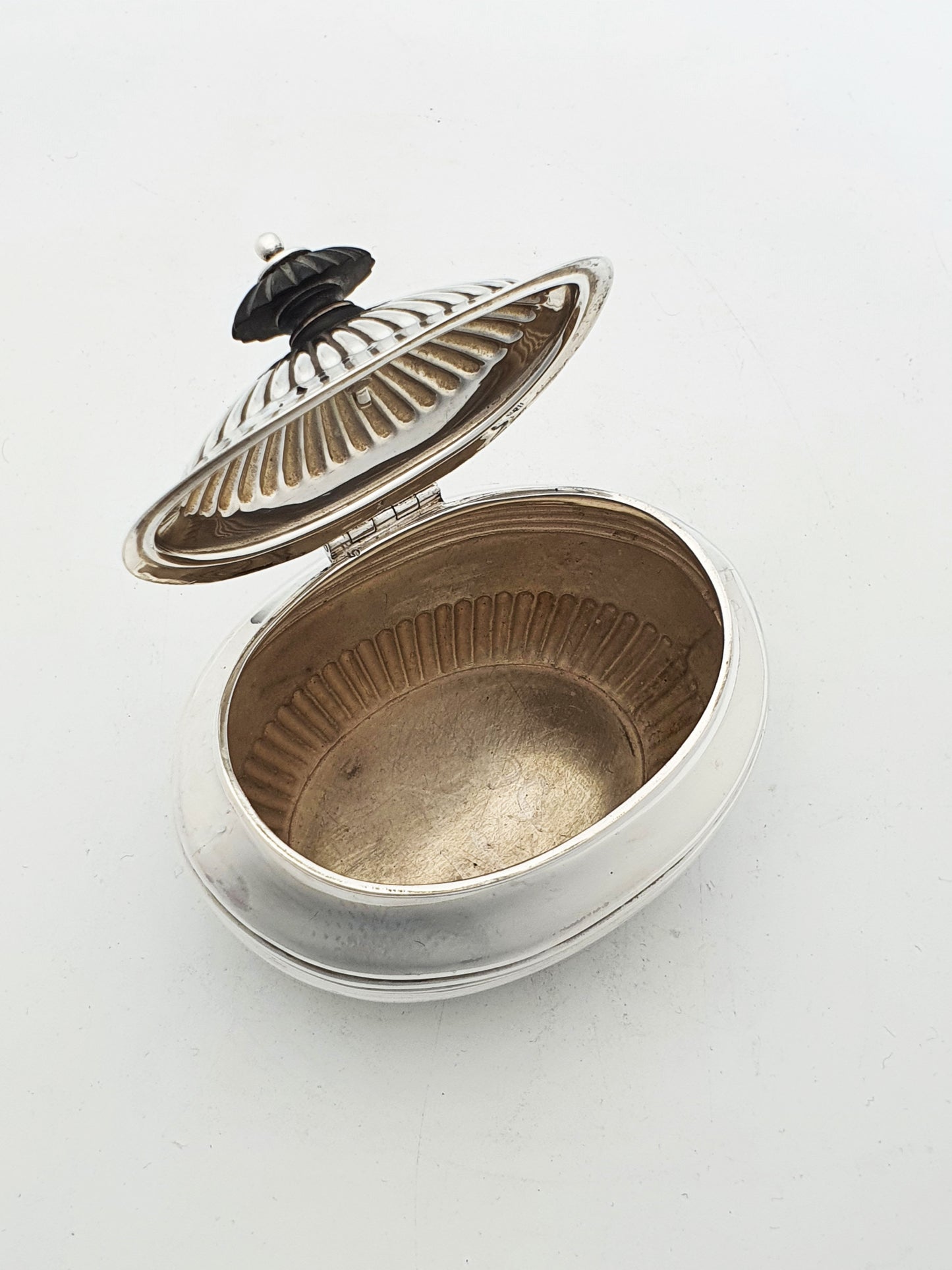 Nice Antique Sterling Silver Oval Tea Caddy with Fluted Lid - 1901