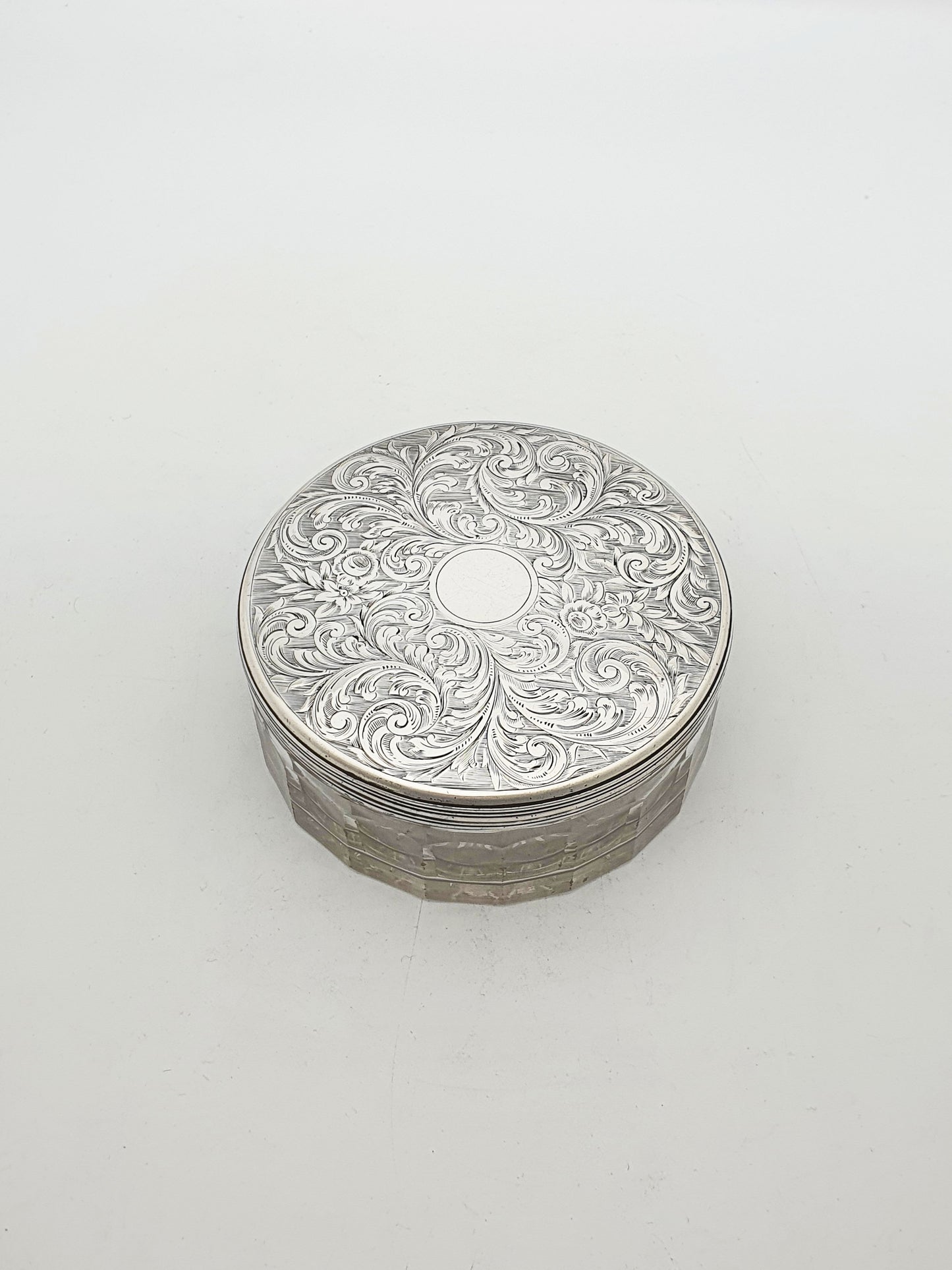 Early Victorian Cut Glass Jar with Engraved Sterling Silver Lid - 1855