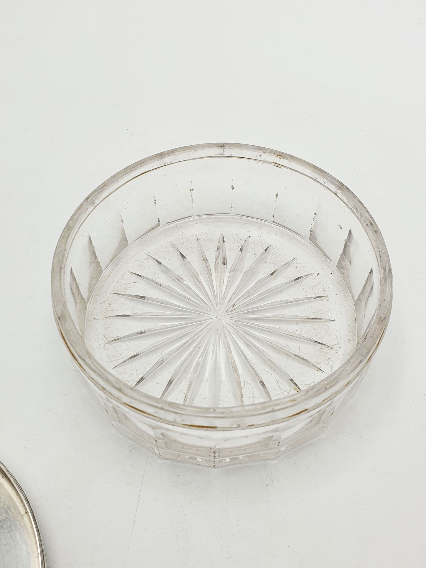 Early Victorian Cut Glass Jar with Engraved Sterling Silver Lid - 1855