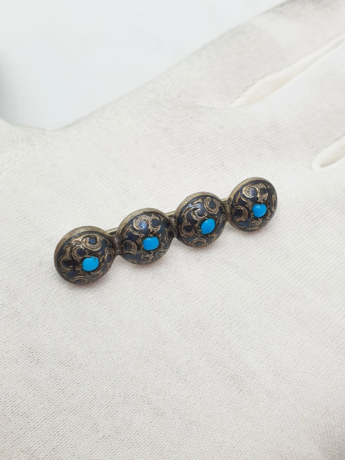 Nice Victorian Silver & Turquoise Brooch – circa 1890