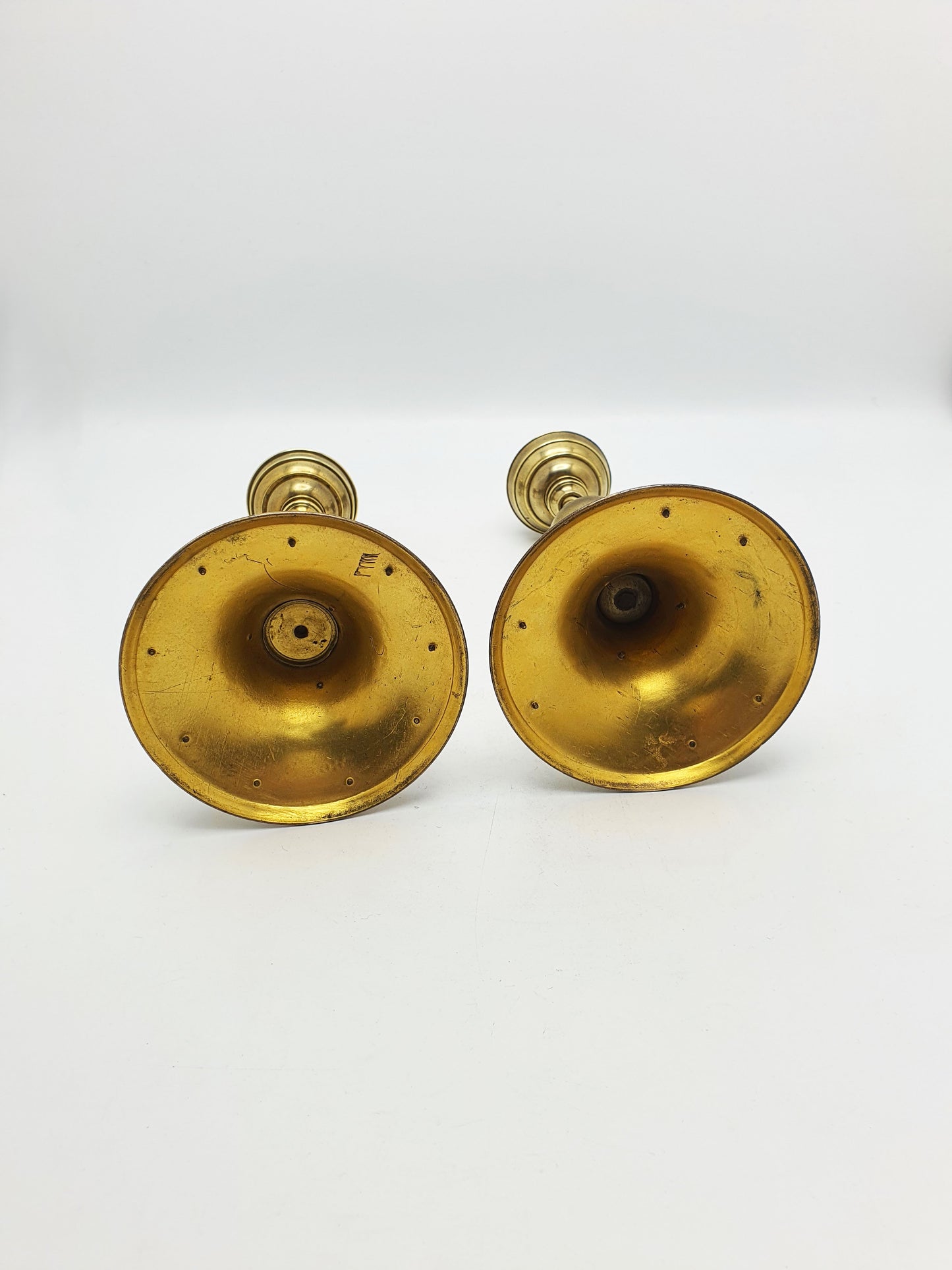 Pair of Gothic Revival Brass Candlesticks with Cabochon Insets – circa 1880