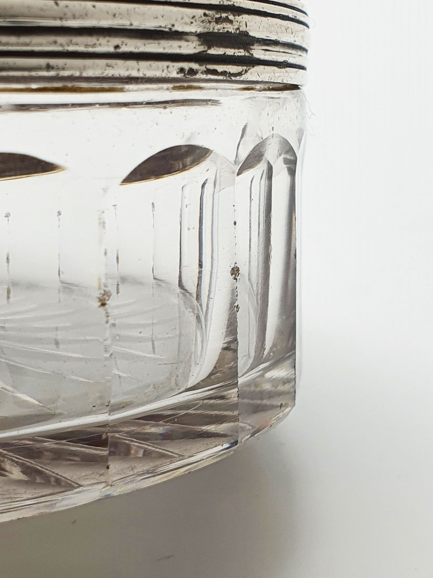 Early Victorian Cut Glass Jar with Engraved Sterling Silver Lid - 1855