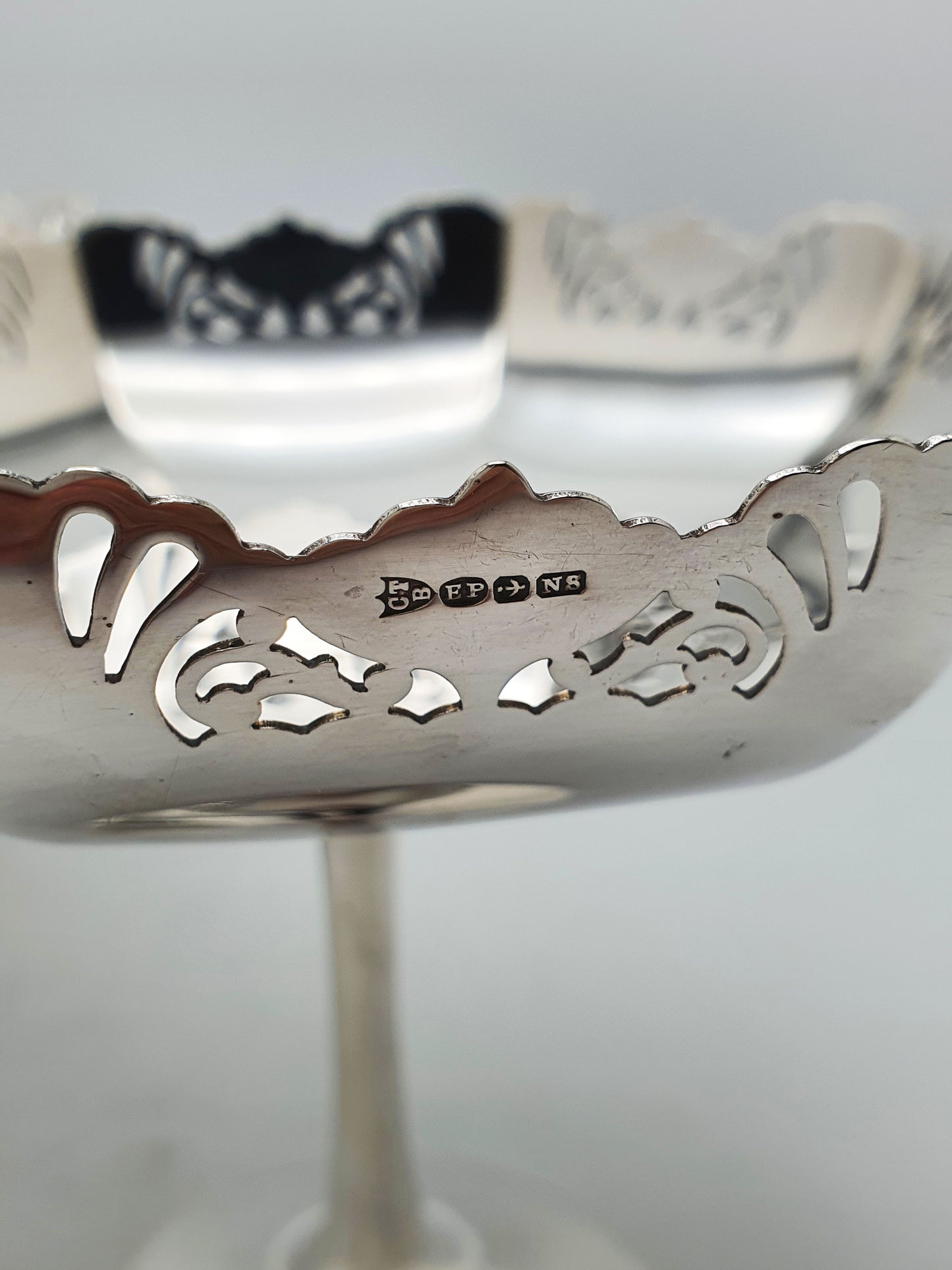 Pair of Antique Silver-Plated Pedestal Dishes with Pierced Rims – circa 1920