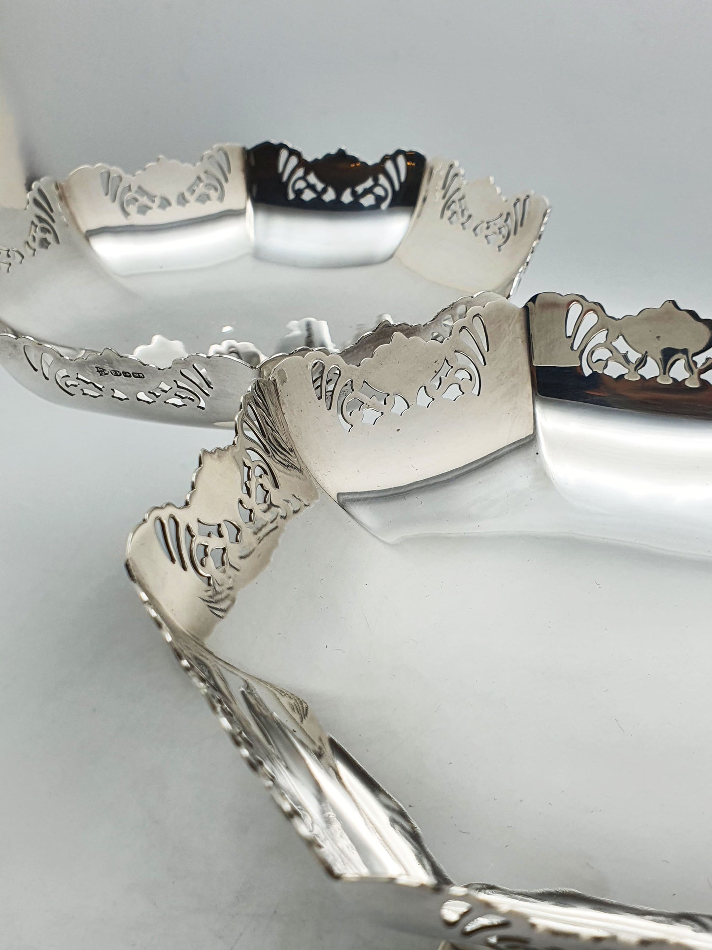 Pair of Antique Silver-Plated Pedestal Dishes with Pierced Rims – circa 1920