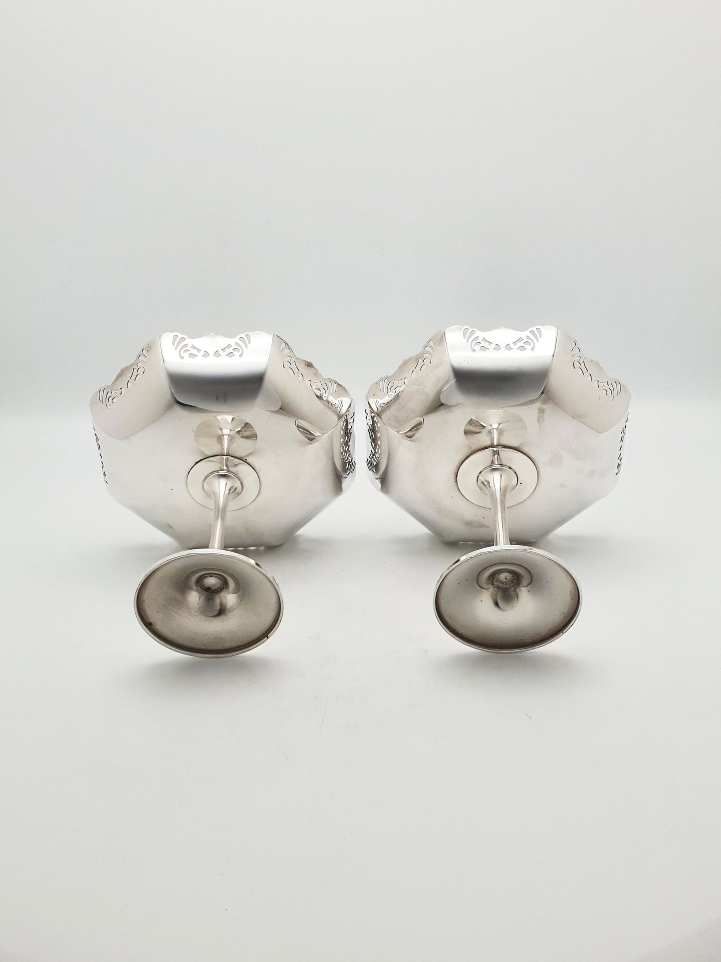 Pair of Antique Silver-Plated Pedestal Dishes with Pierced Rims – circa 1920