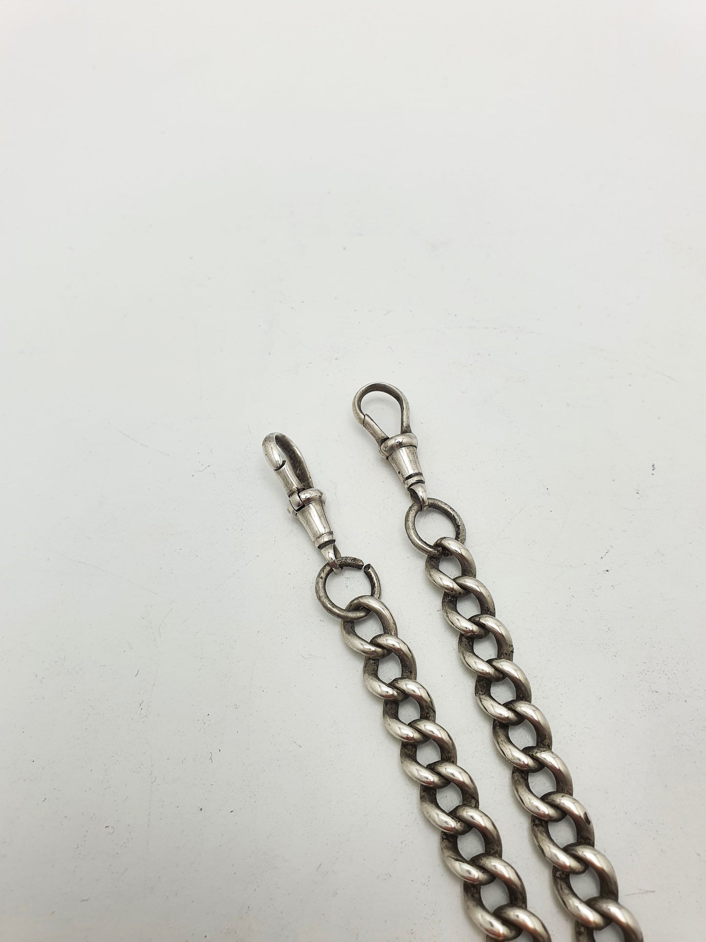 Antique Double Albert Sterling Silver Watch Chain with T-Bar - 1915
