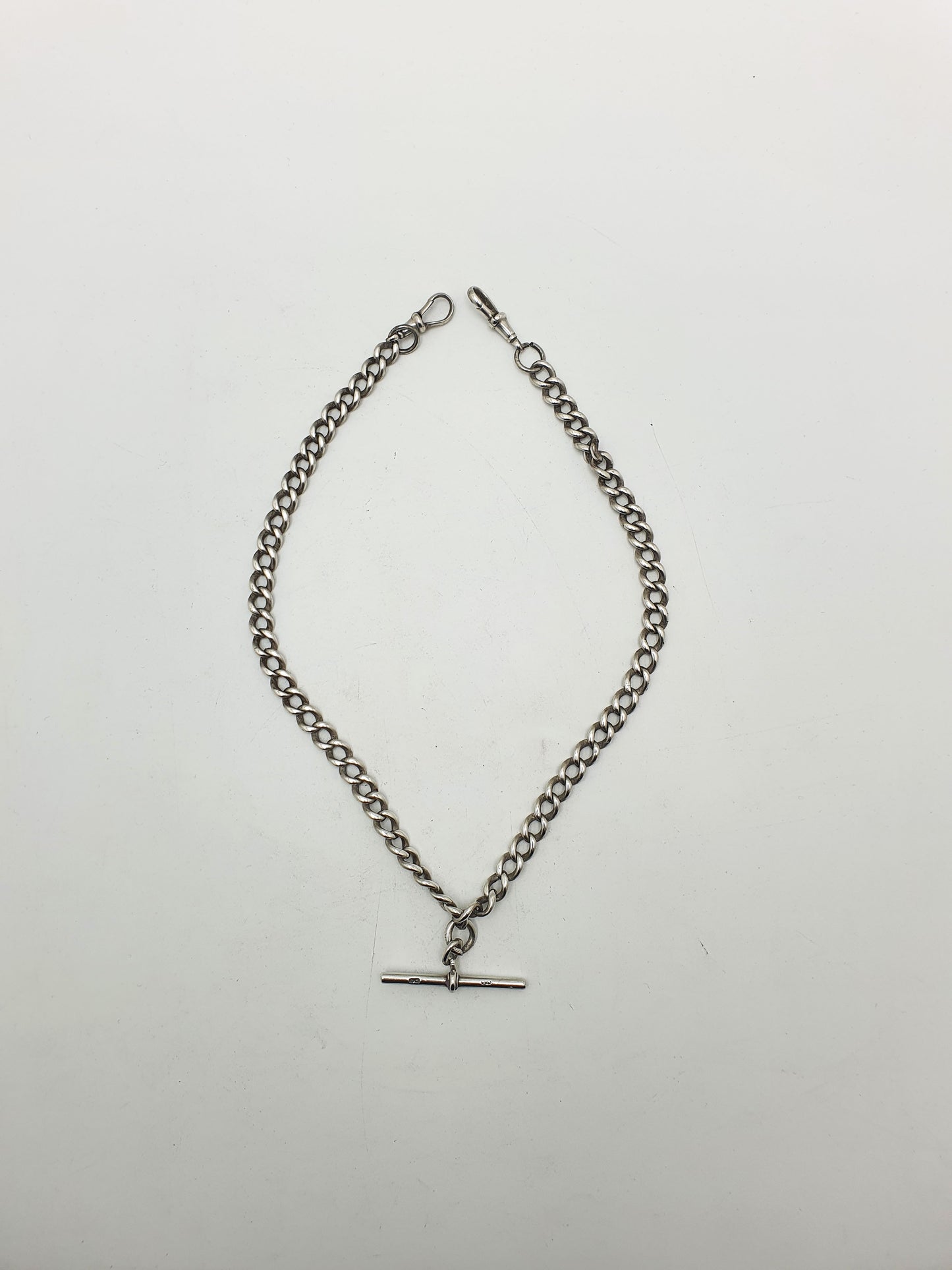 Antique Double Albert Sterling Silver Watch Chain with T-Bar - 1915