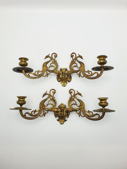 Pretty Pair of Brass Wall Candle Holders - circa 1900
