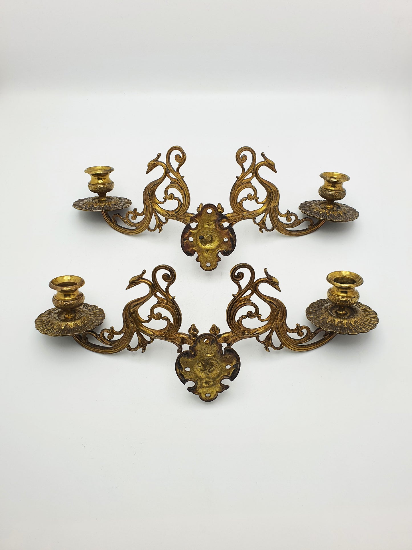 Pretty Pair of Brass Wall Candle Holders - circa 1900